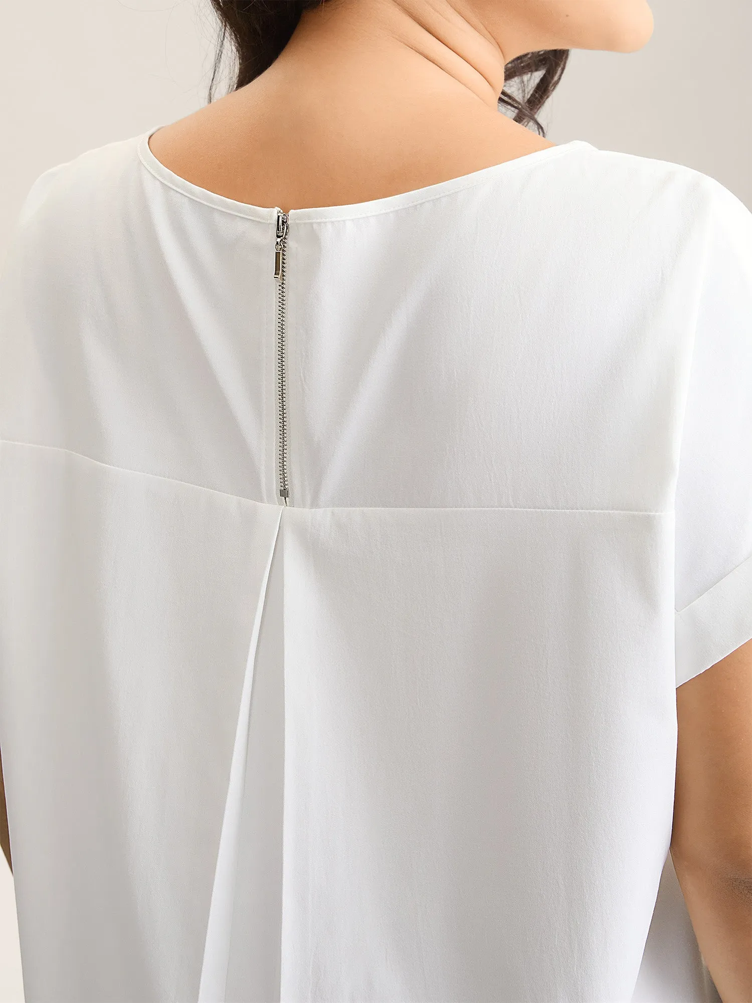 Classic Plain Boat Neck Zipper Blouse sold by Bloomchic product image thumbnail 2