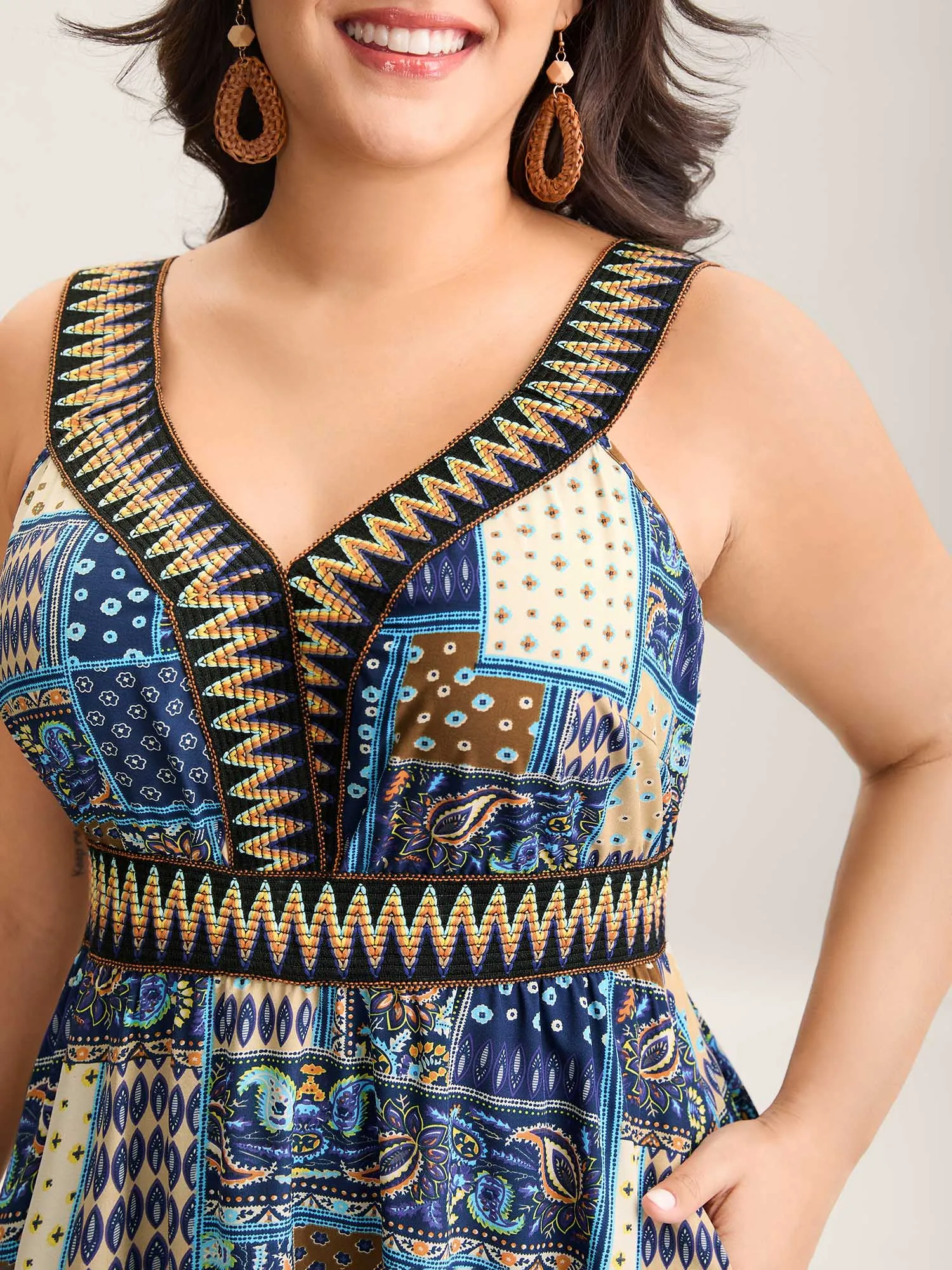 Boho Print Webbed Neck Midi Dress sold by Bloomchic product image thumbnail 2