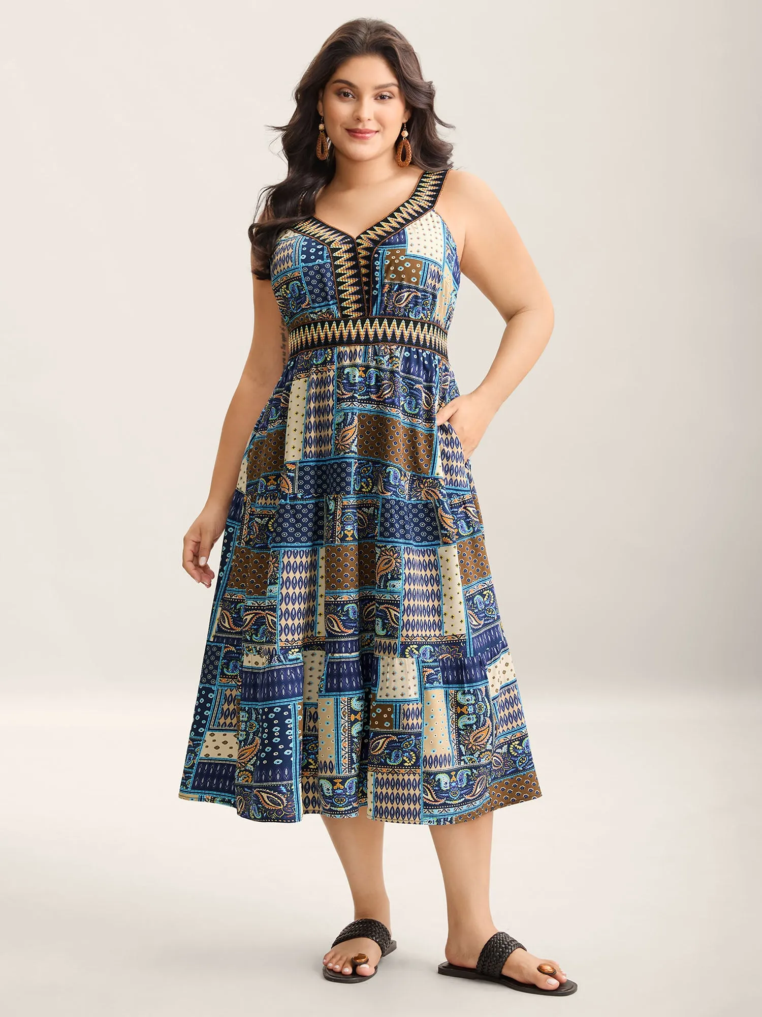 Boho Print Webbed Neck Midi Dress sold by Bloomchic product image thumbnail 3