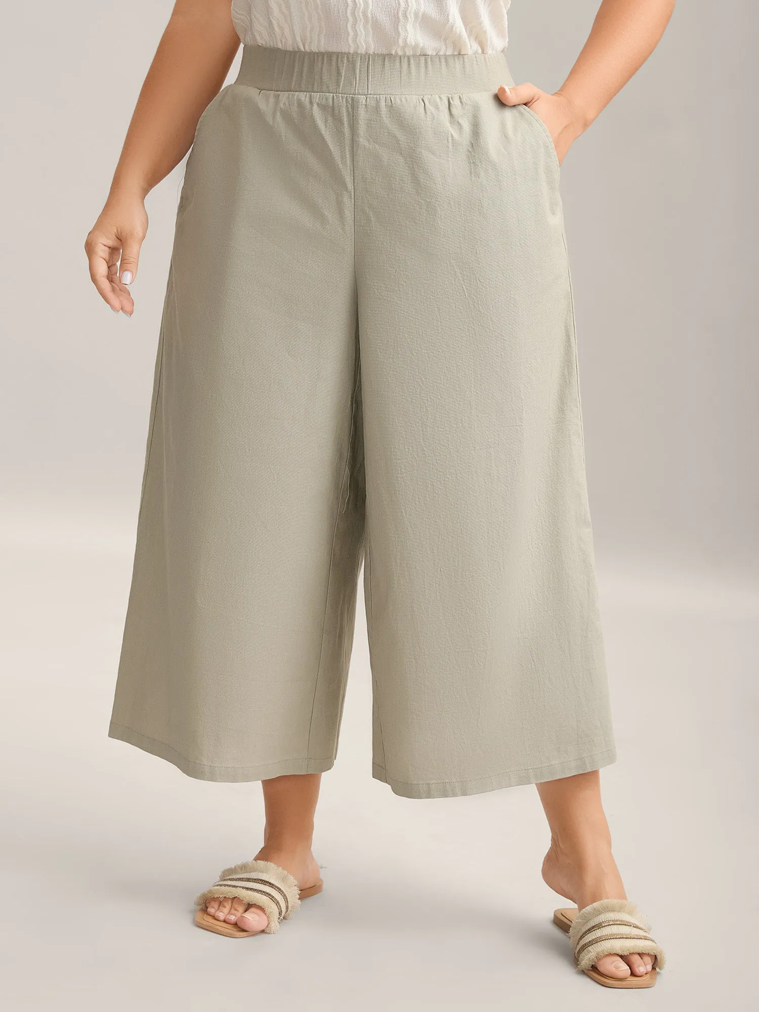 Cotton Linen Blend Stretchy Wide-Leg Pants sold by Bloomchic