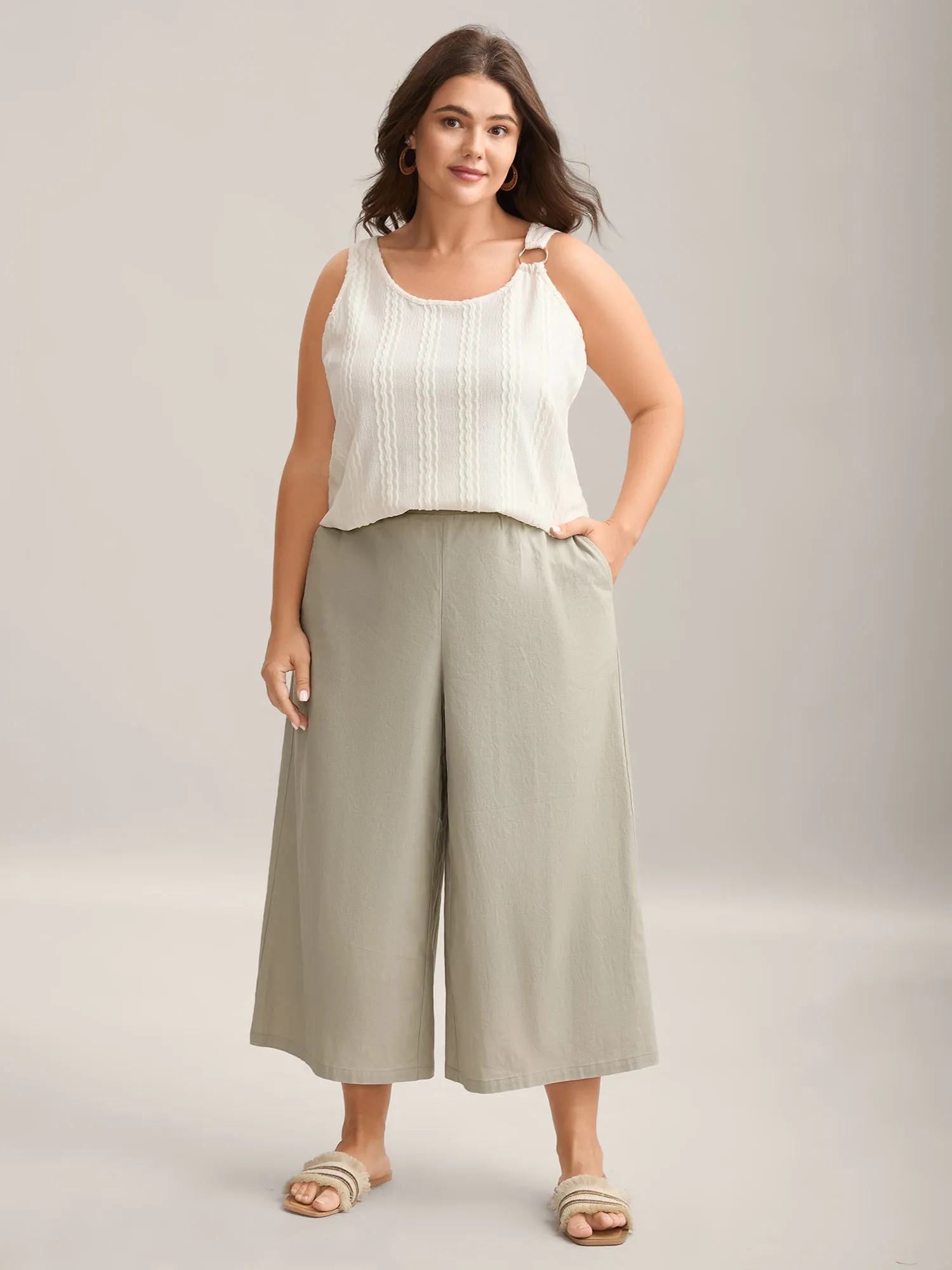 Cotton Linen Blend Stretchy Wide-Leg Pants sold by Bloomchic product image thumbnail 2