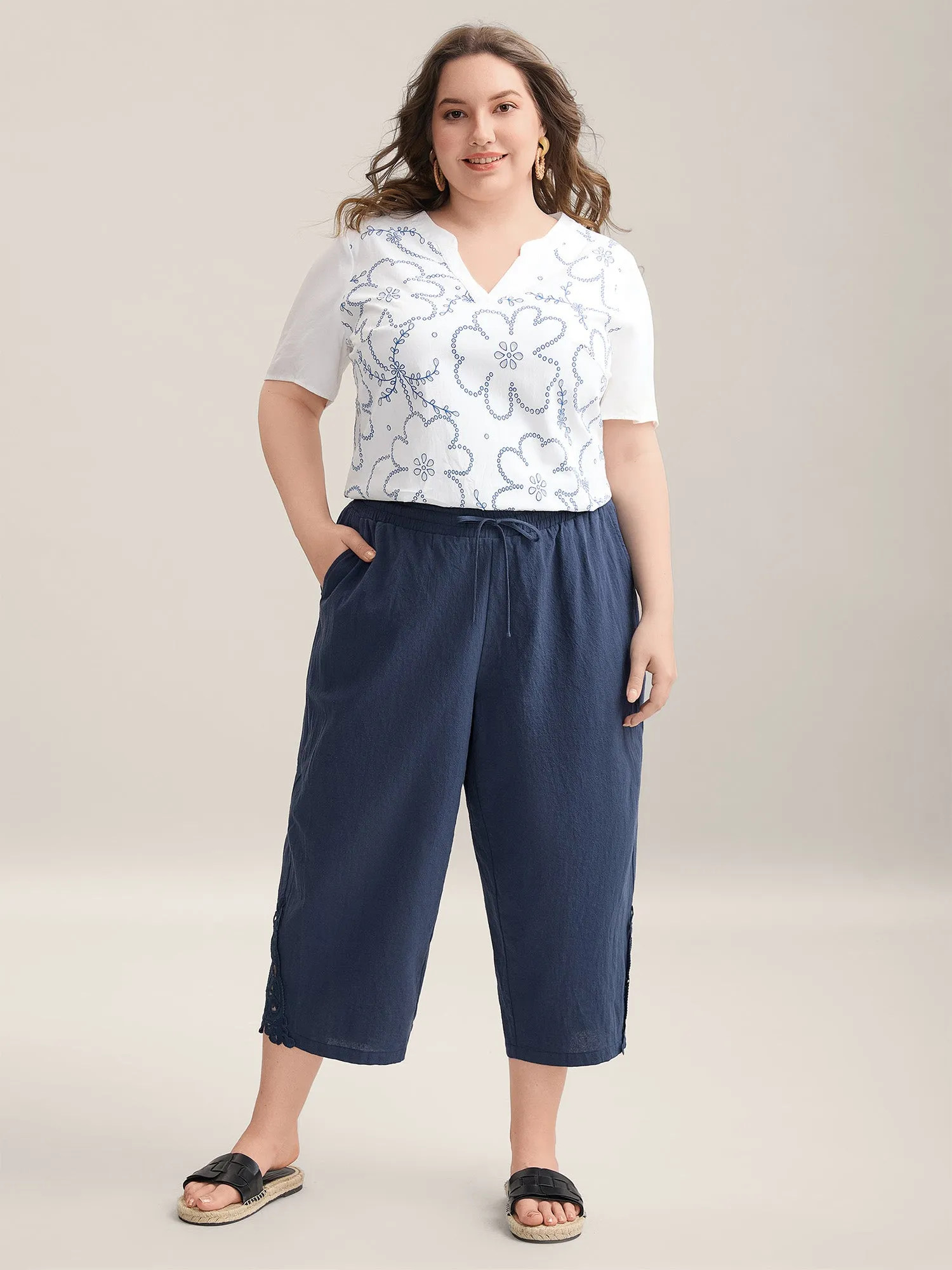 Lace Cut-Out Straight-Leg Plain Pants sold by Bloomchic product image thumbnail 3