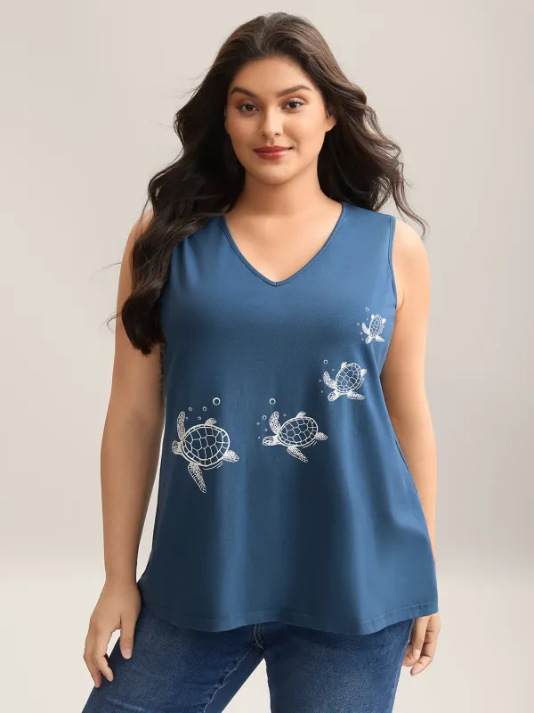 Turtle Print V-Neck Tank Top sold by Bloomchic
