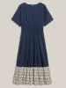 Cotton Color Block Cinched-Waist Spliced Maxi Dress sold by Bloomchic