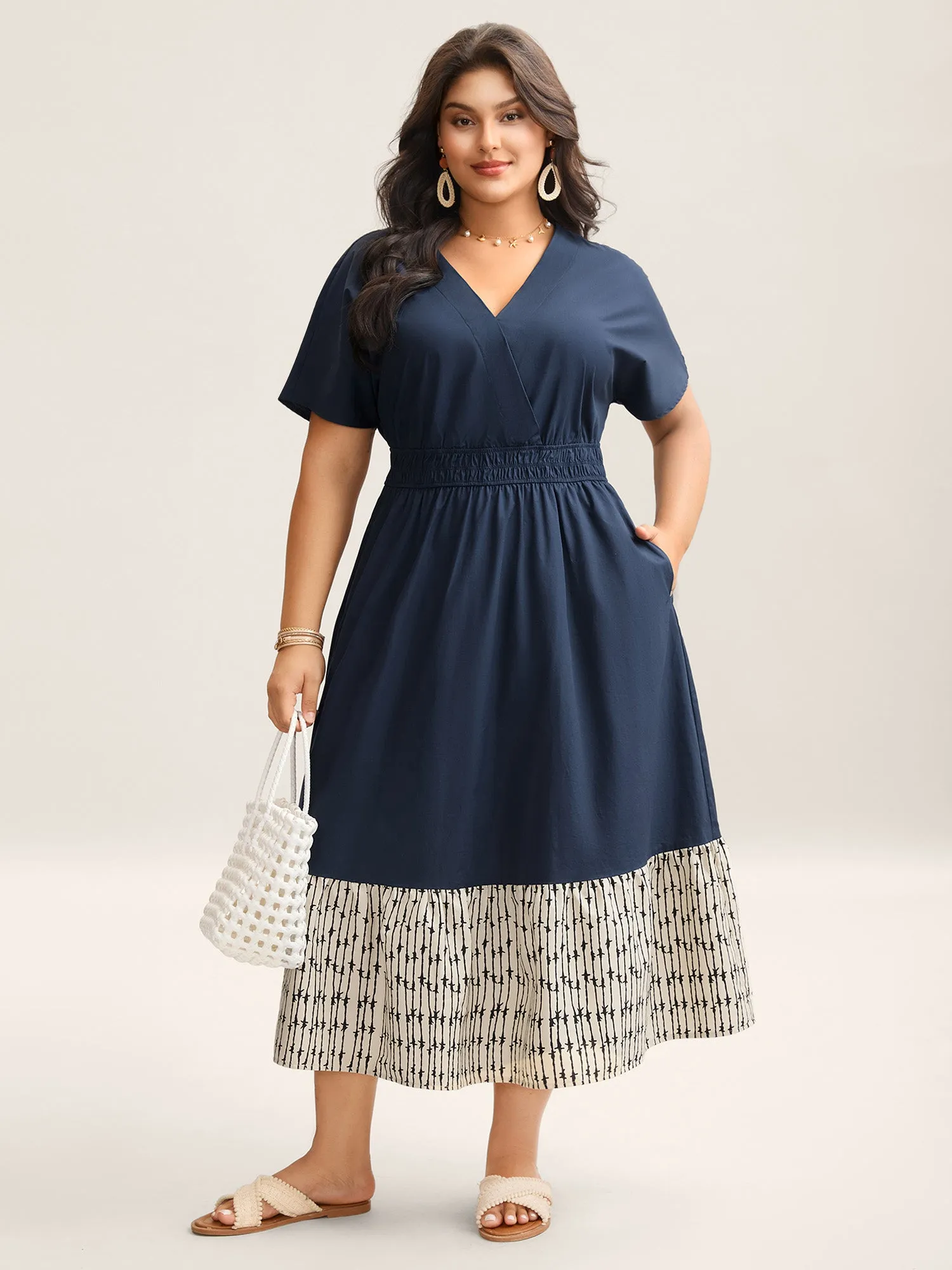 Cotton Color Block Cinched-Waist Spliced Maxi Dress sold by Bloomchic product image thumbnail 3