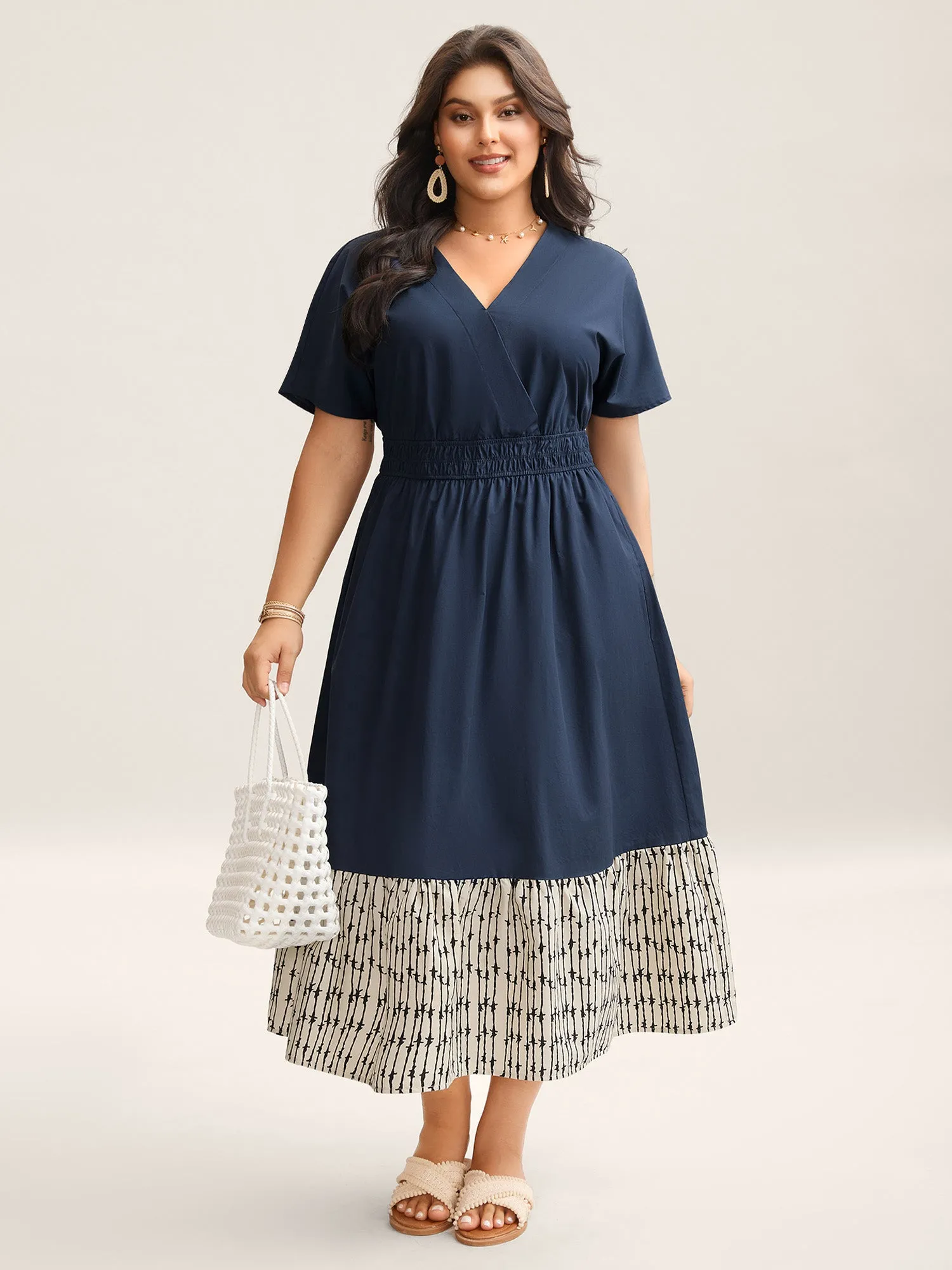 Cotton Color Block Cinched-Waist Spliced Maxi Dress sold by Bloomchic