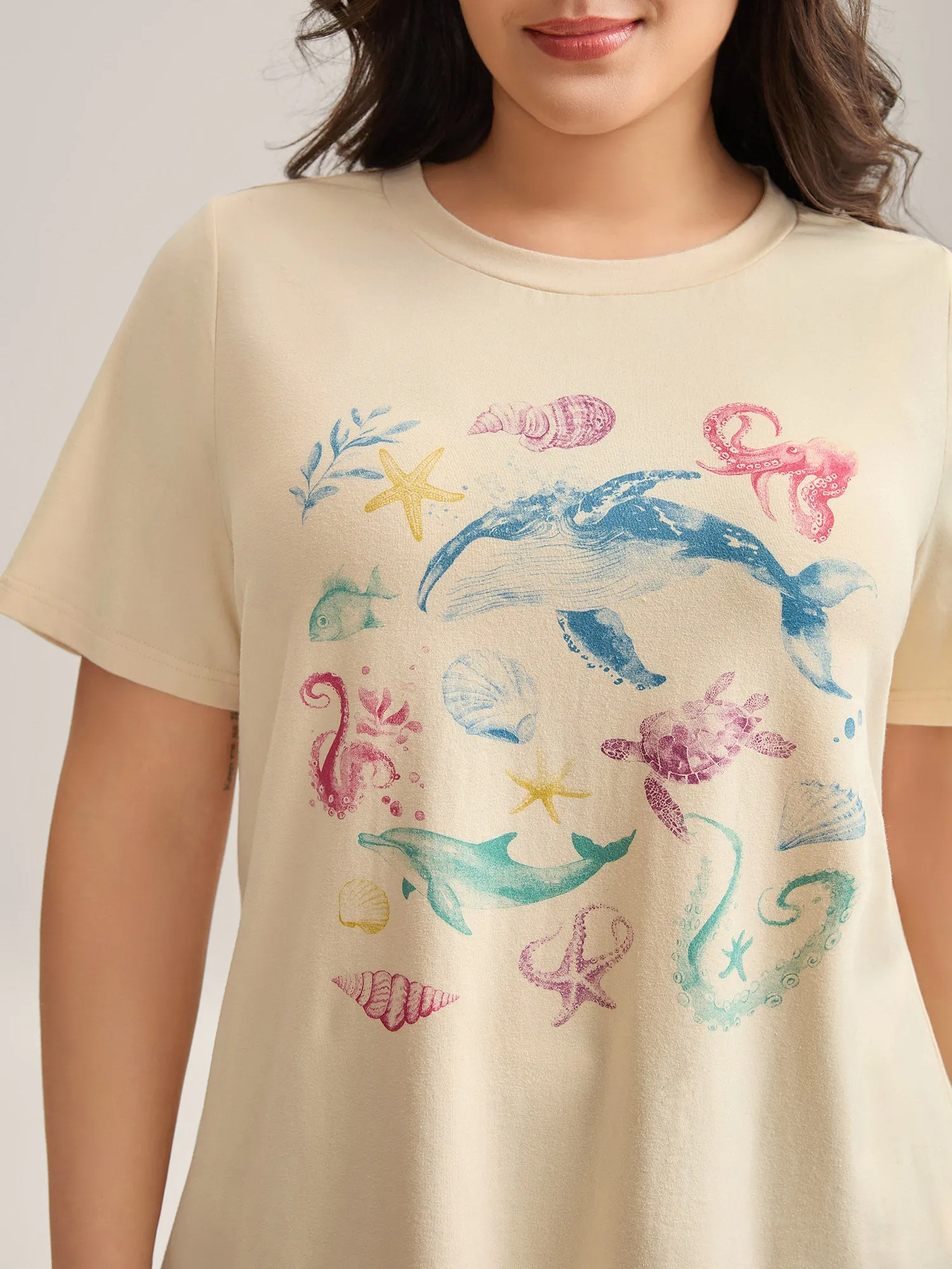 Ocean Print Round Neck Fitted T-Shirt sold by Bloomchic product image thumbnail 2
