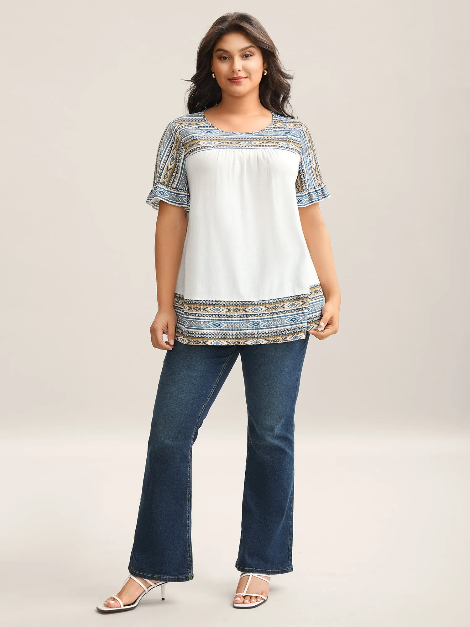 Boho Stripes Contrast Pleated Knit Top sold by Bloomchic product image thumbnail 3