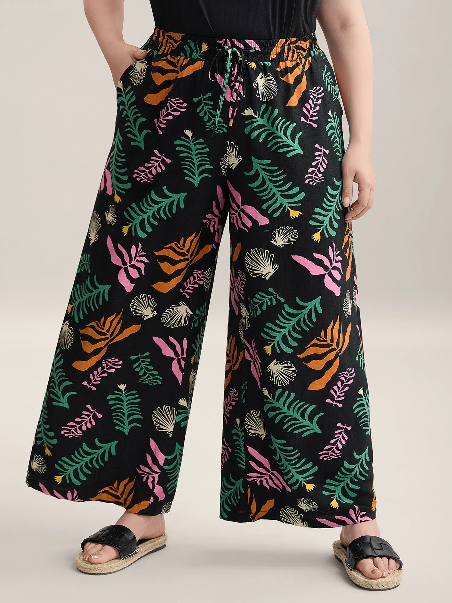 Multi-Color Leaf Print Wide-Leg Pants sold by Bloomchic