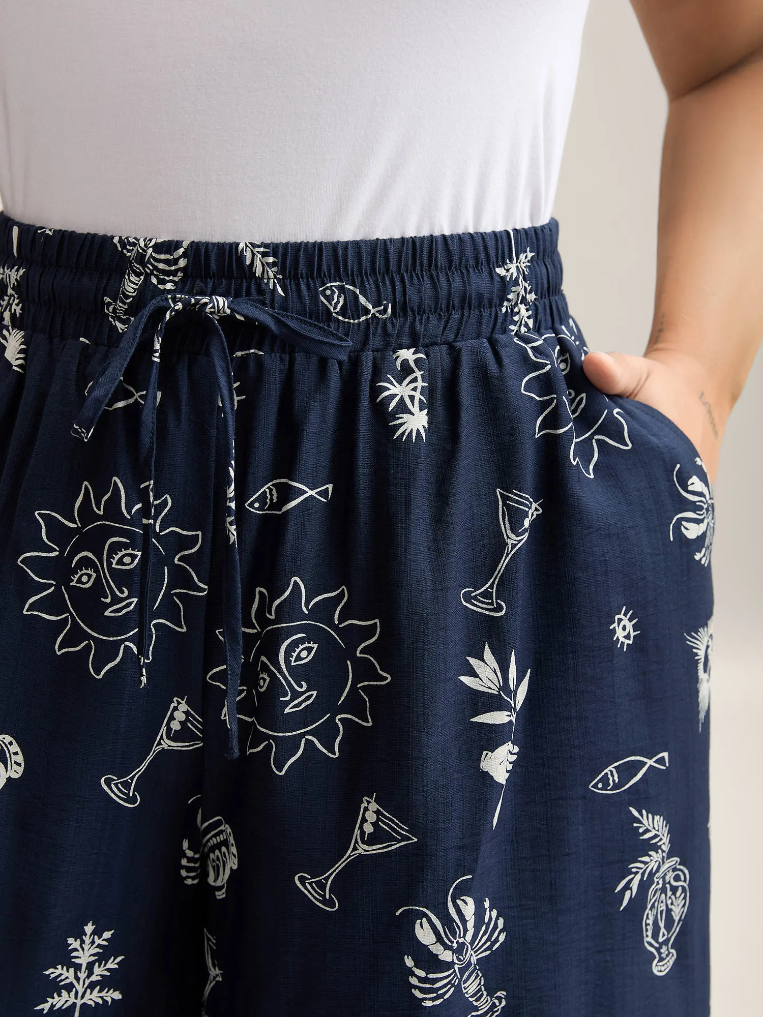 Marine Print Flowy Wide-Leg Pants sold by Bloomchic product image thumbnail 2