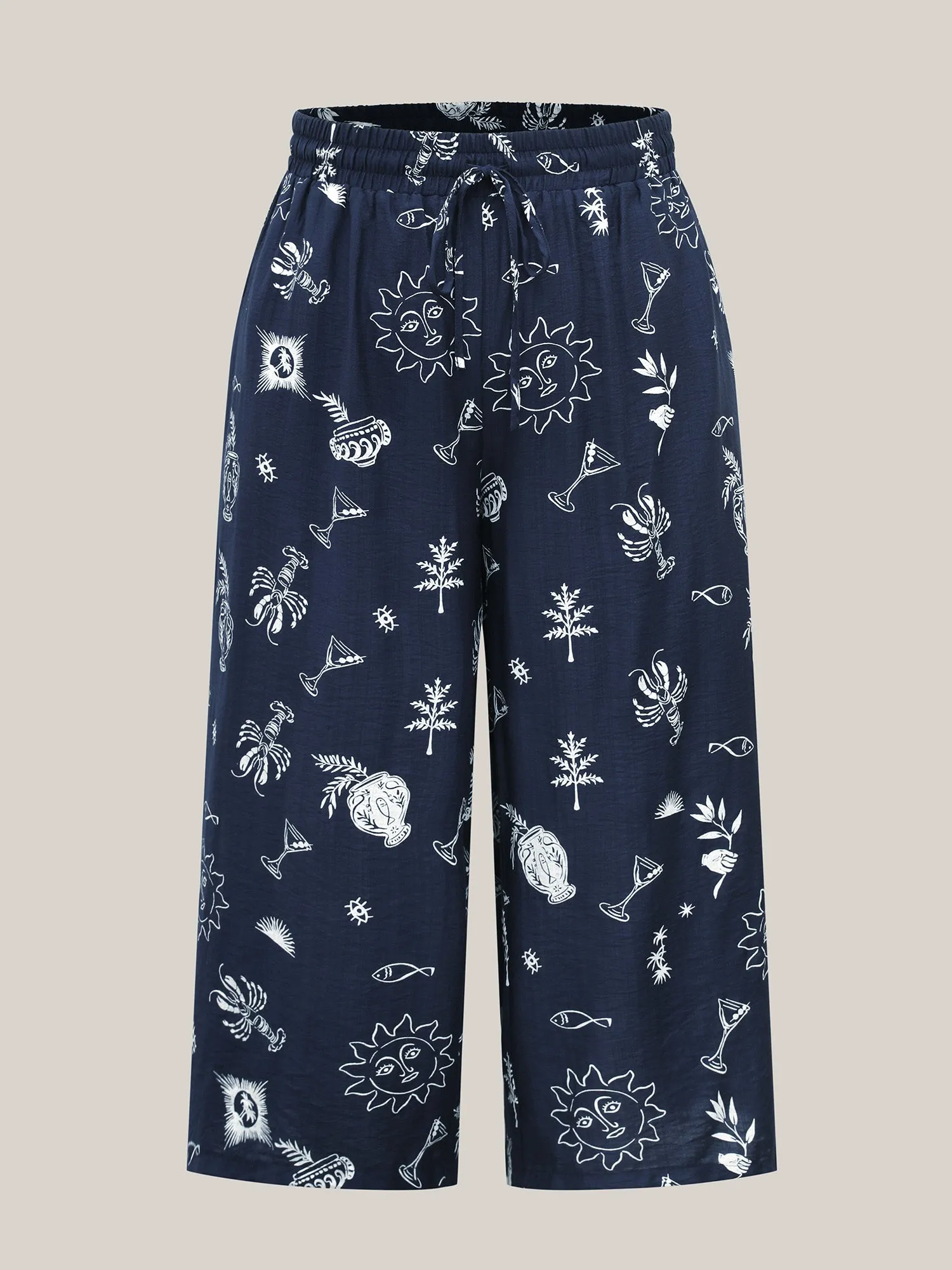 Marine Print Flowy Wide-Leg Pants sold by Bloomchic product image thumbnail 5