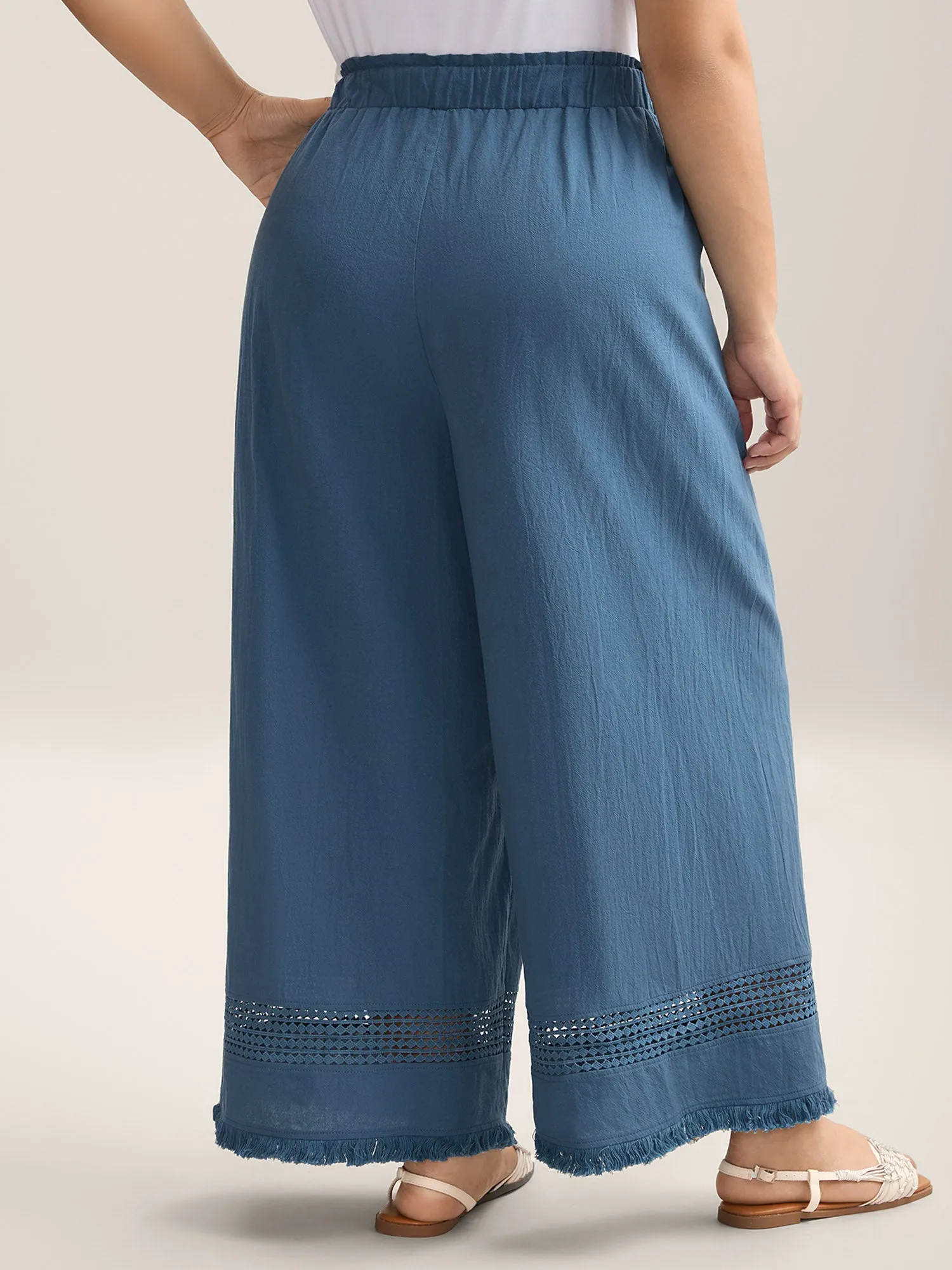 Cotton Waist-Tie Lace Wide-Leg Pants sold by Bloomchic product image thumbnail 3