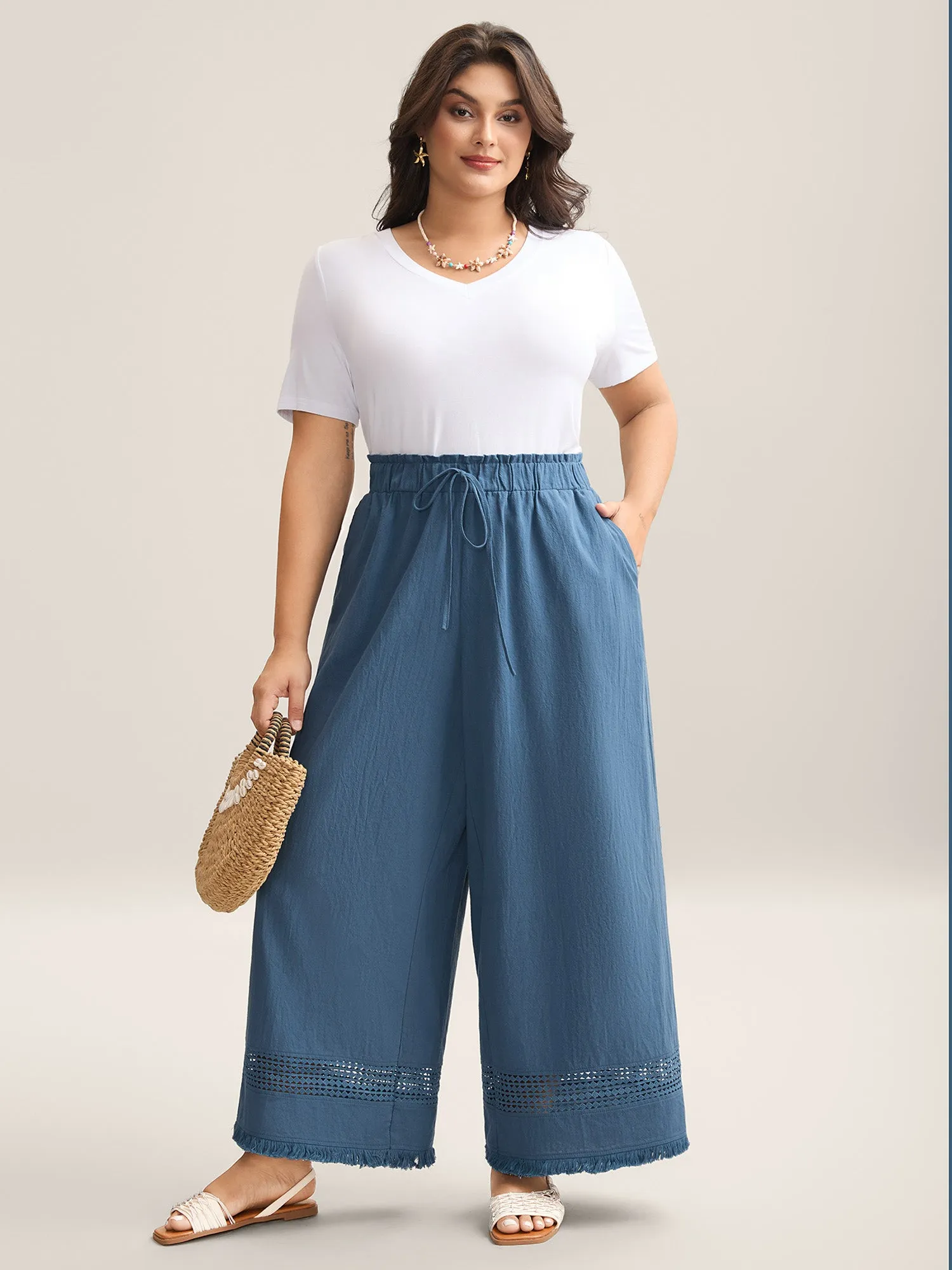 Cotton Waist-Tie Lace Wide-Leg Pants sold by Bloomchic product image thumbnail 2