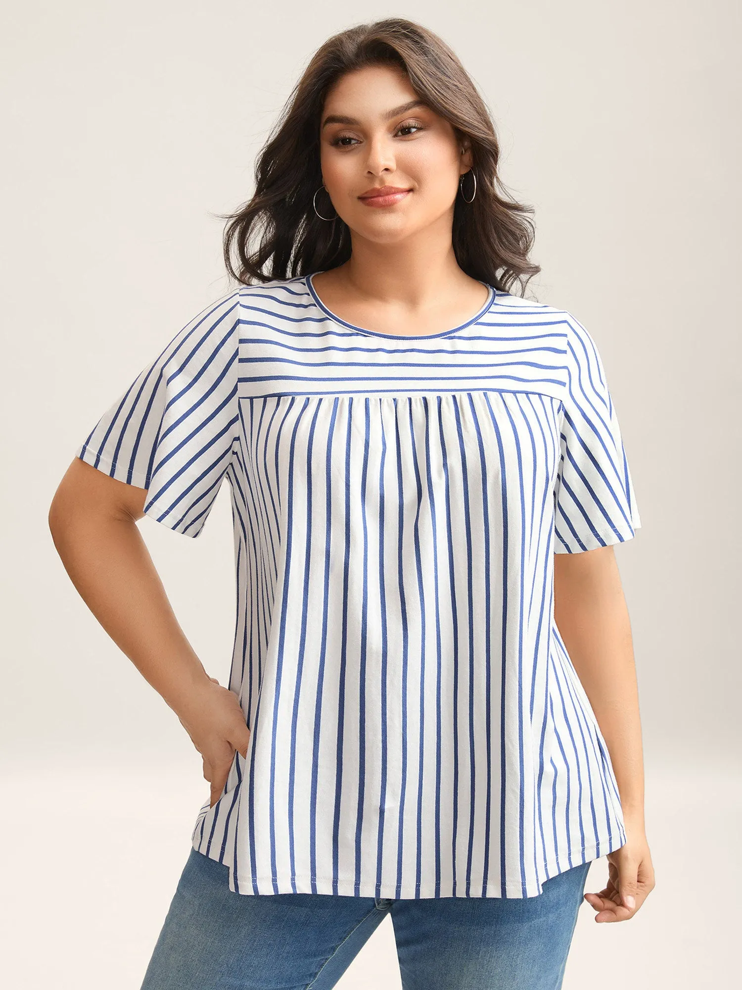 Stripes Everywhere Round Neck T-Shirt sold by Bloomchic
