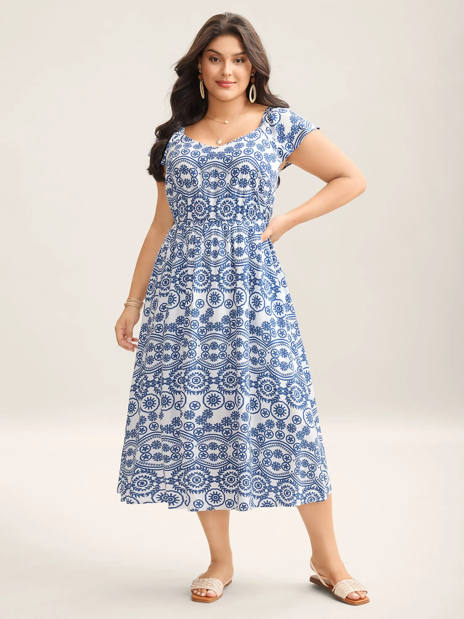 Geometric Print Pockets Flowy Midi Dress sold by Bloomchic product image thumbnail 3