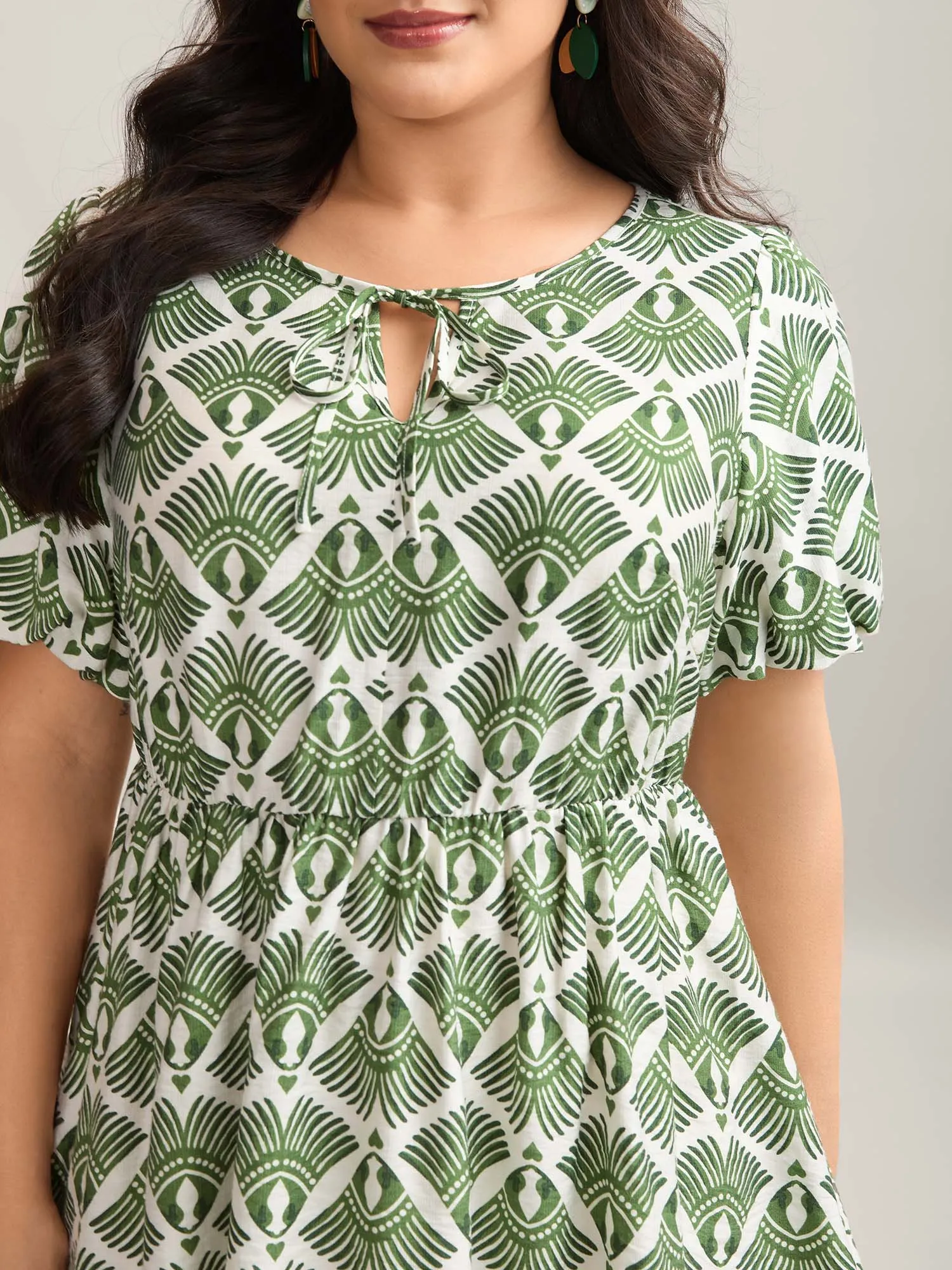 Large Floral Print Flared Sleeve Tie Blouse sold by Bloomchic product image thumbnail 2