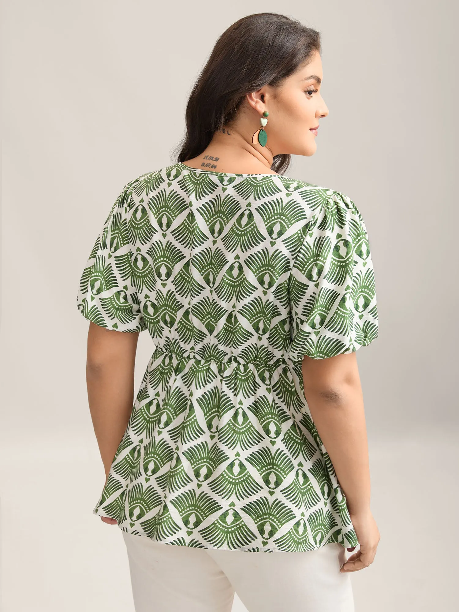 Large Floral Print Flared Sleeve Tie Blouse sold by Bloomchic product image thumbnail 4