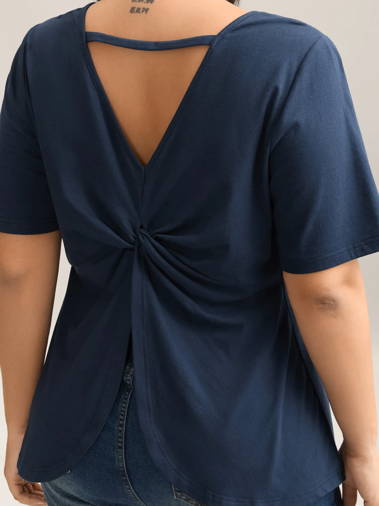 Pure Cotton Knotted Backless T-Shirt sold by Bloomchic product image thumbnail 3