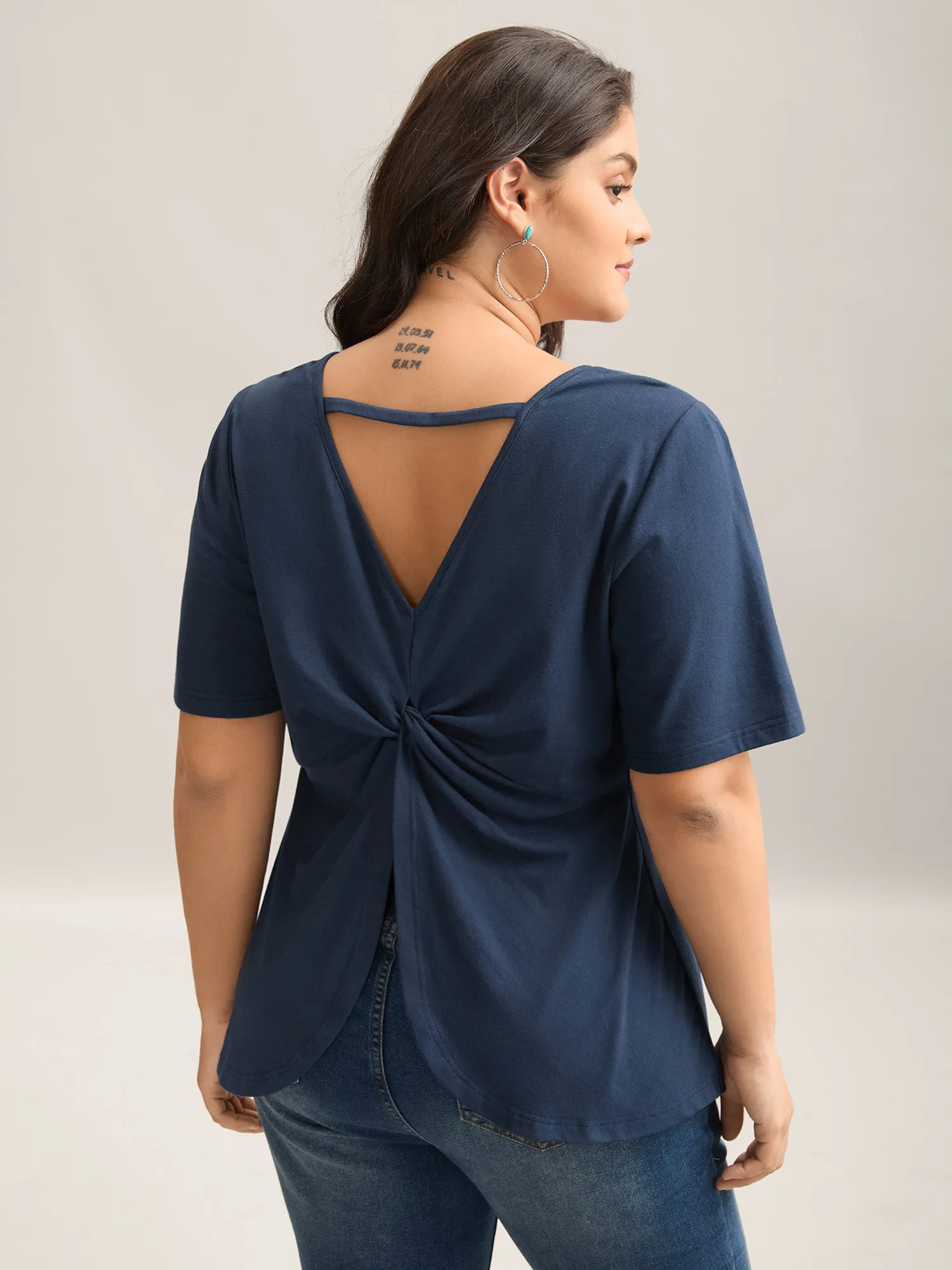 Pure Cotton Knotted Backless T-Shirt sold by Bloomchic