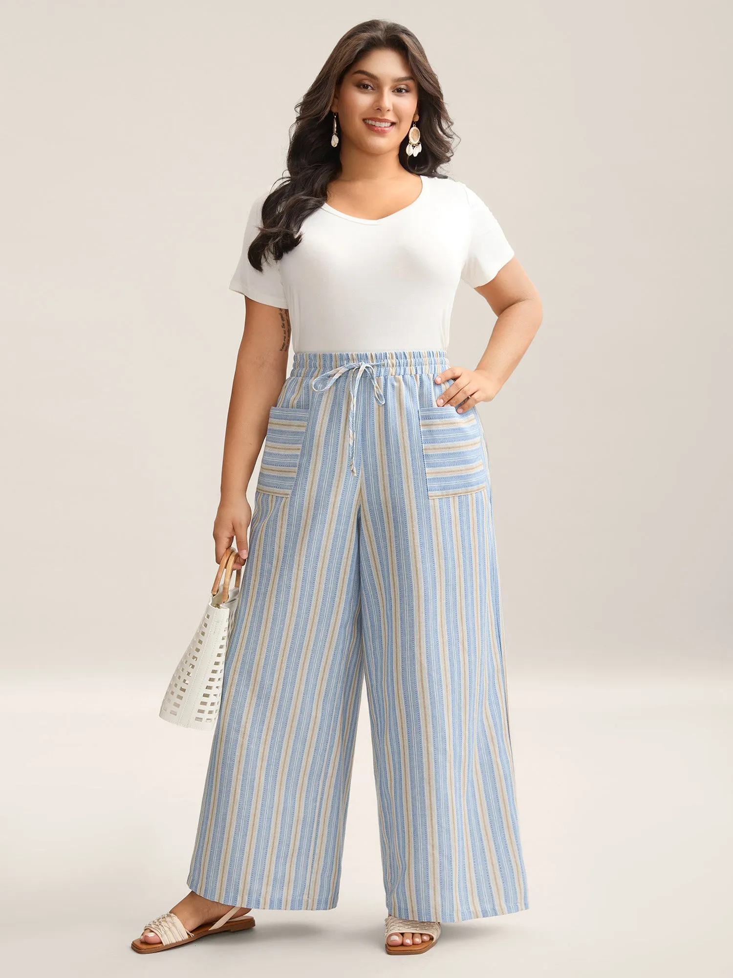 Stripes Pockets Wide-Leg Pants sold by Bloomchic product image thumbnail 3