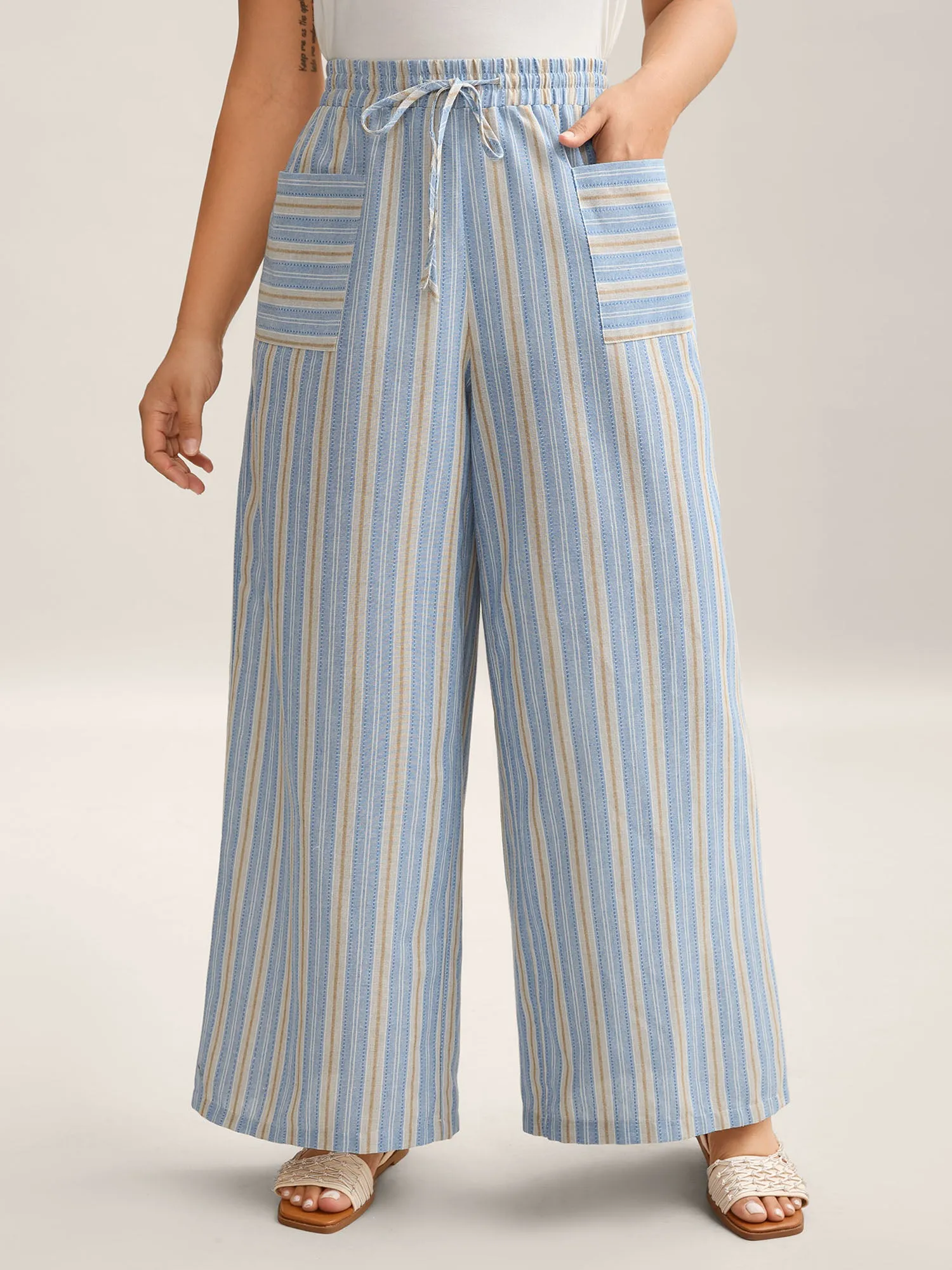 Stripes Pockets Wide-Leg Pants sold by Bloomchic