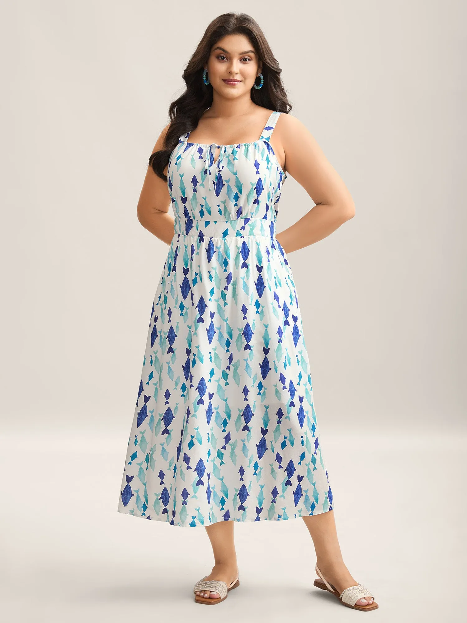 Rayon Fish Print Waist-Defining Maxi Dress sold by Bloomchic product image thumbnail 3