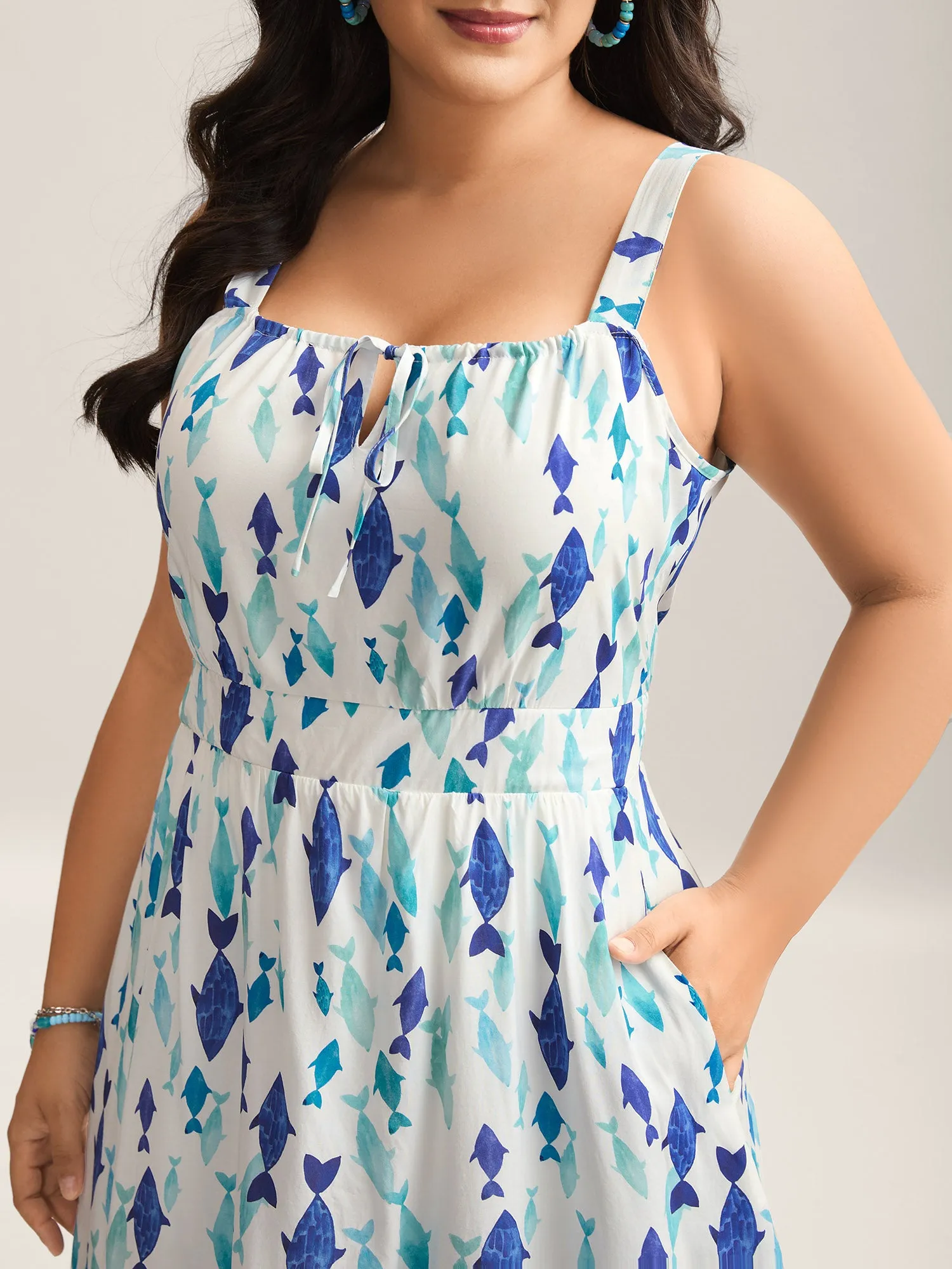 Rayon Fish Print Waist-Defining Maxi Dress sold by Bloomchic product image thumbnail 2