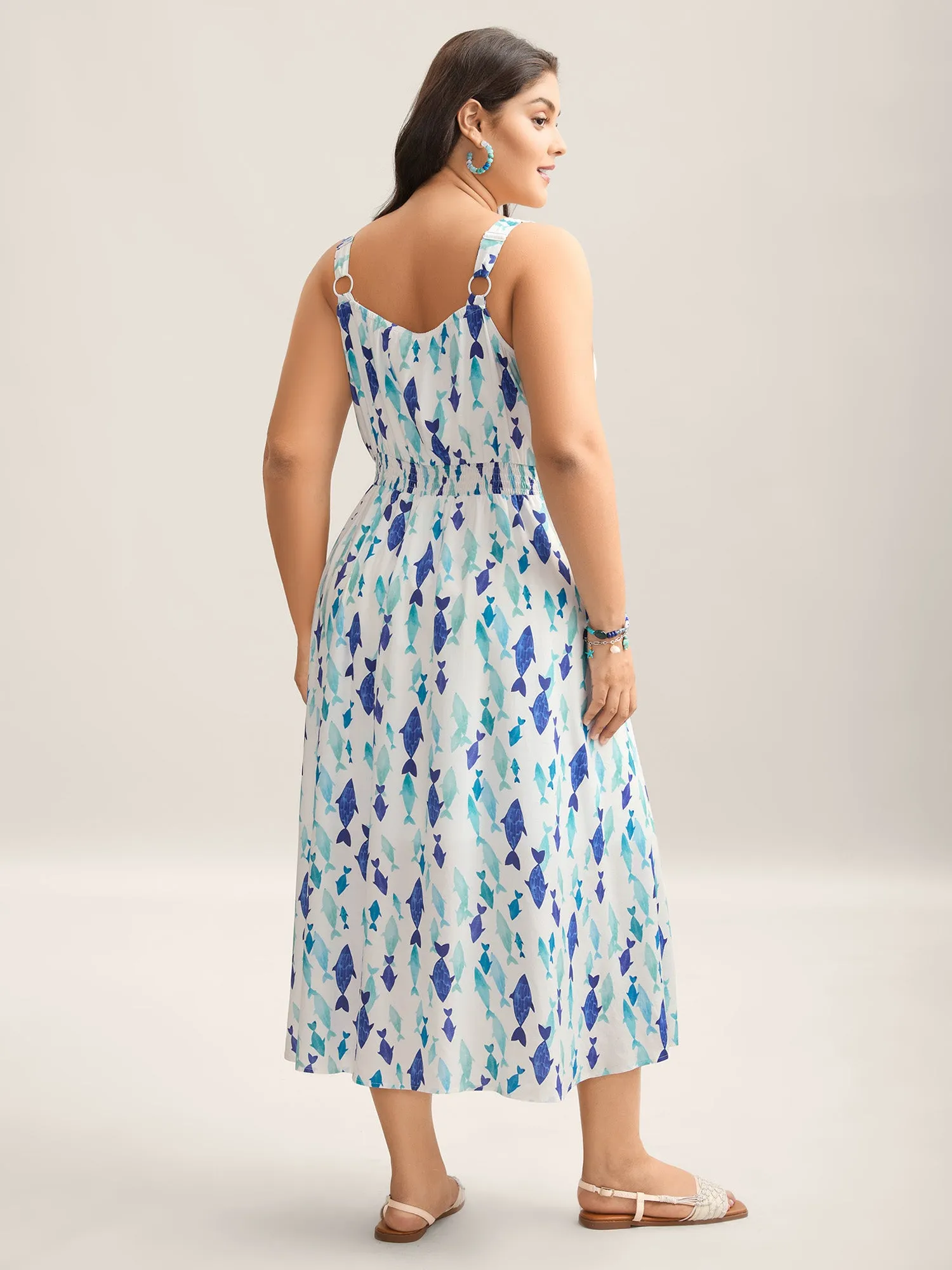 Rayon Fish Print Waist-Defining Maxi Dress sold by Bloomchic product image thumbnail 4