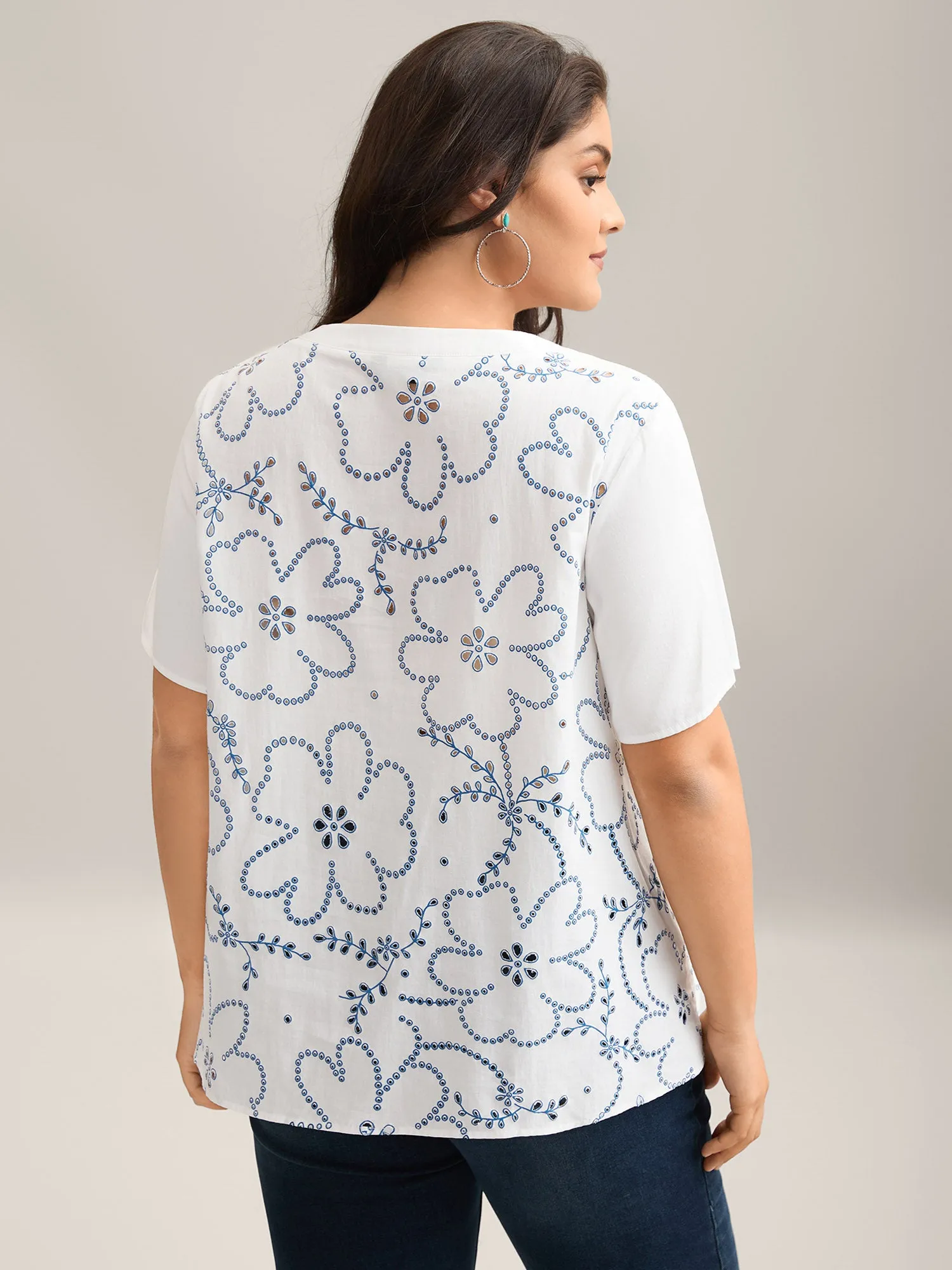 Large Floral Print Split Neck Blouse sold by Bloomchic product image thumbnail 2