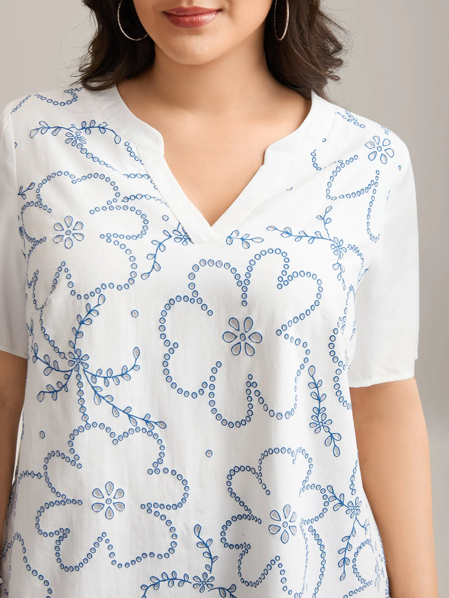 Large Floral Print Split Neck Blouse sold by Bloomchic product image thumbnail 4