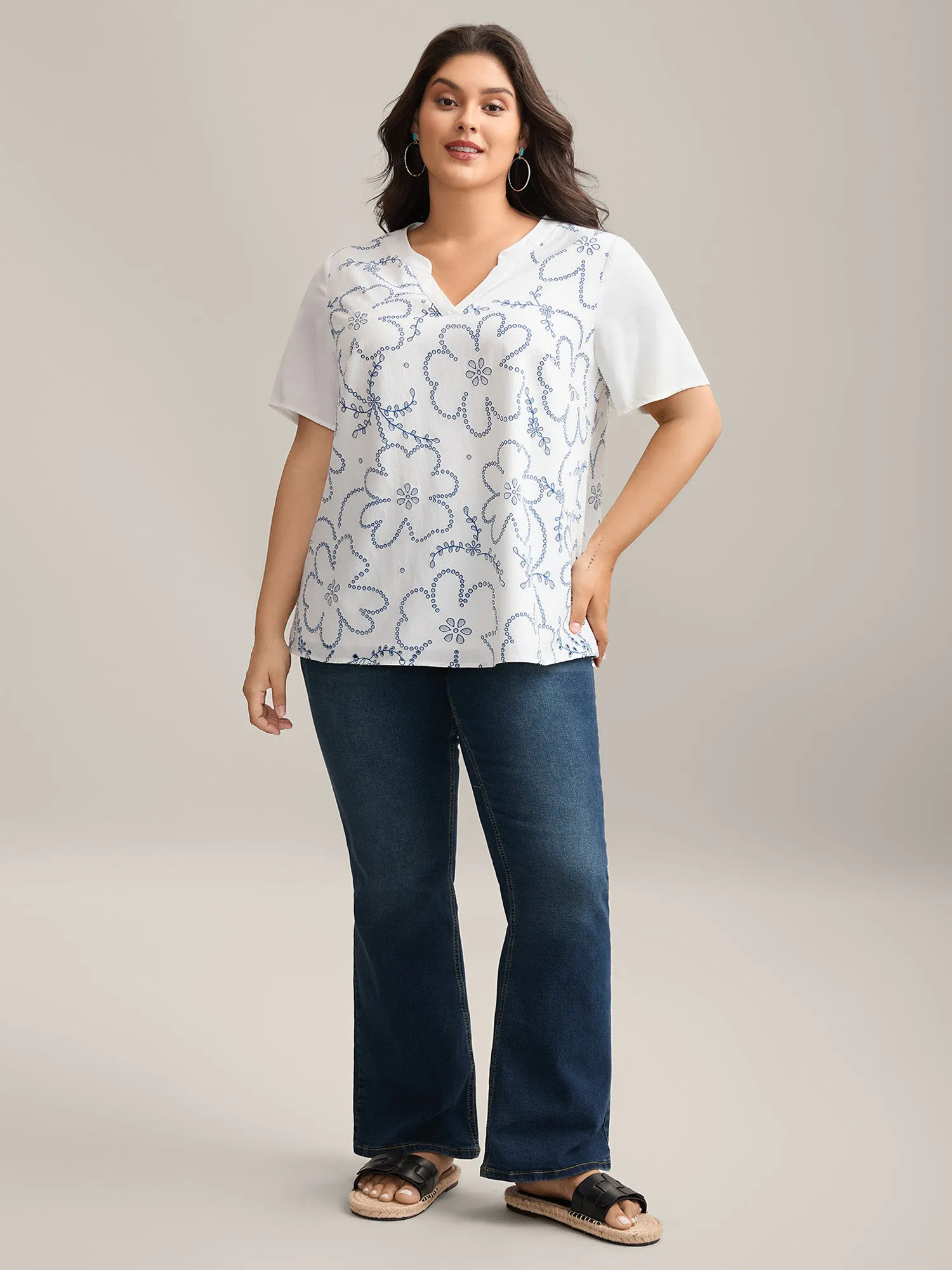 Large Floral Print Split Neck Blouse sold by Bloomchic product image thumbnail 3