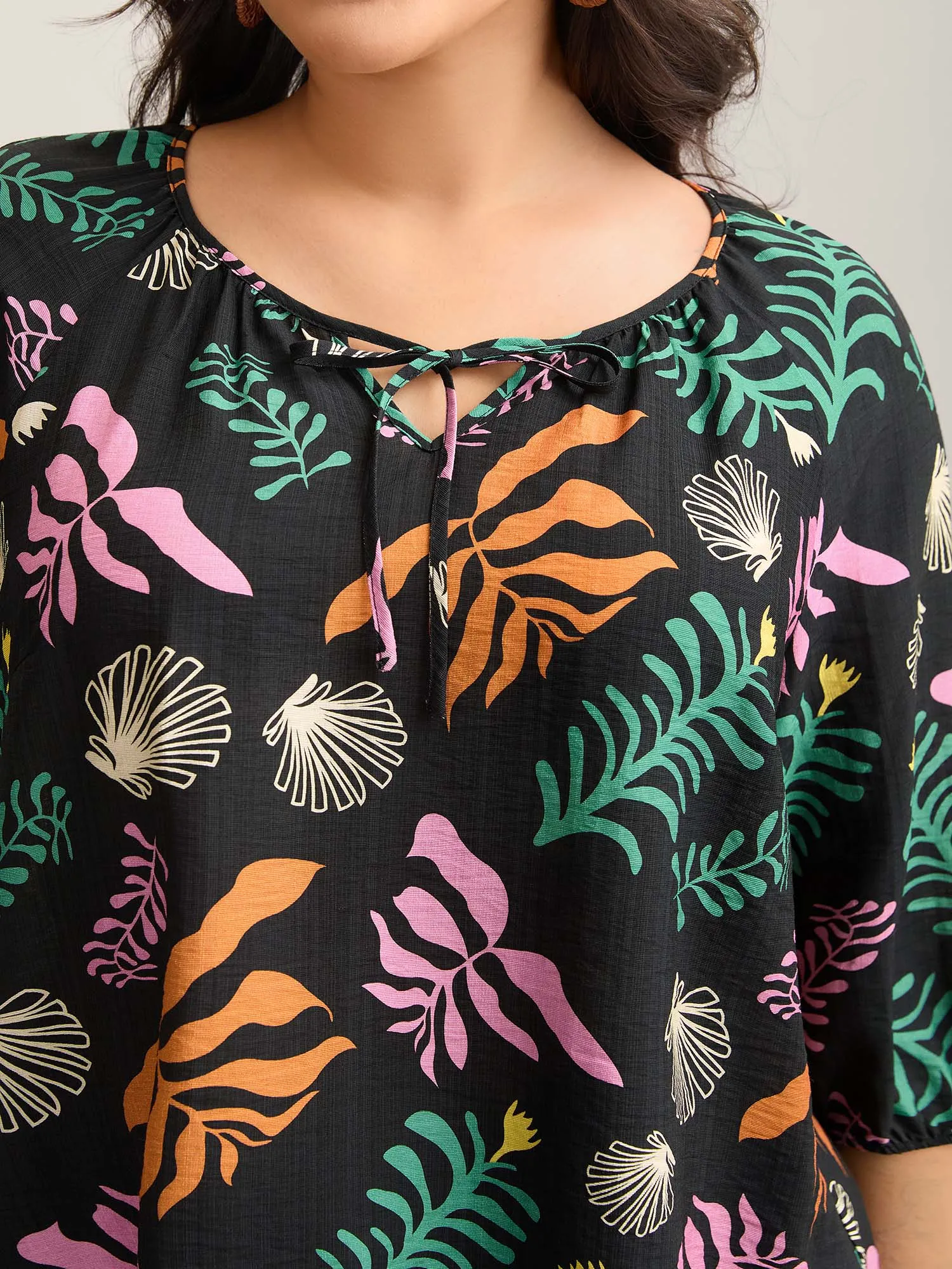 Multi-Color Leaf Print Tassels Blouse sold by Bloomchic product image thumbnail 2