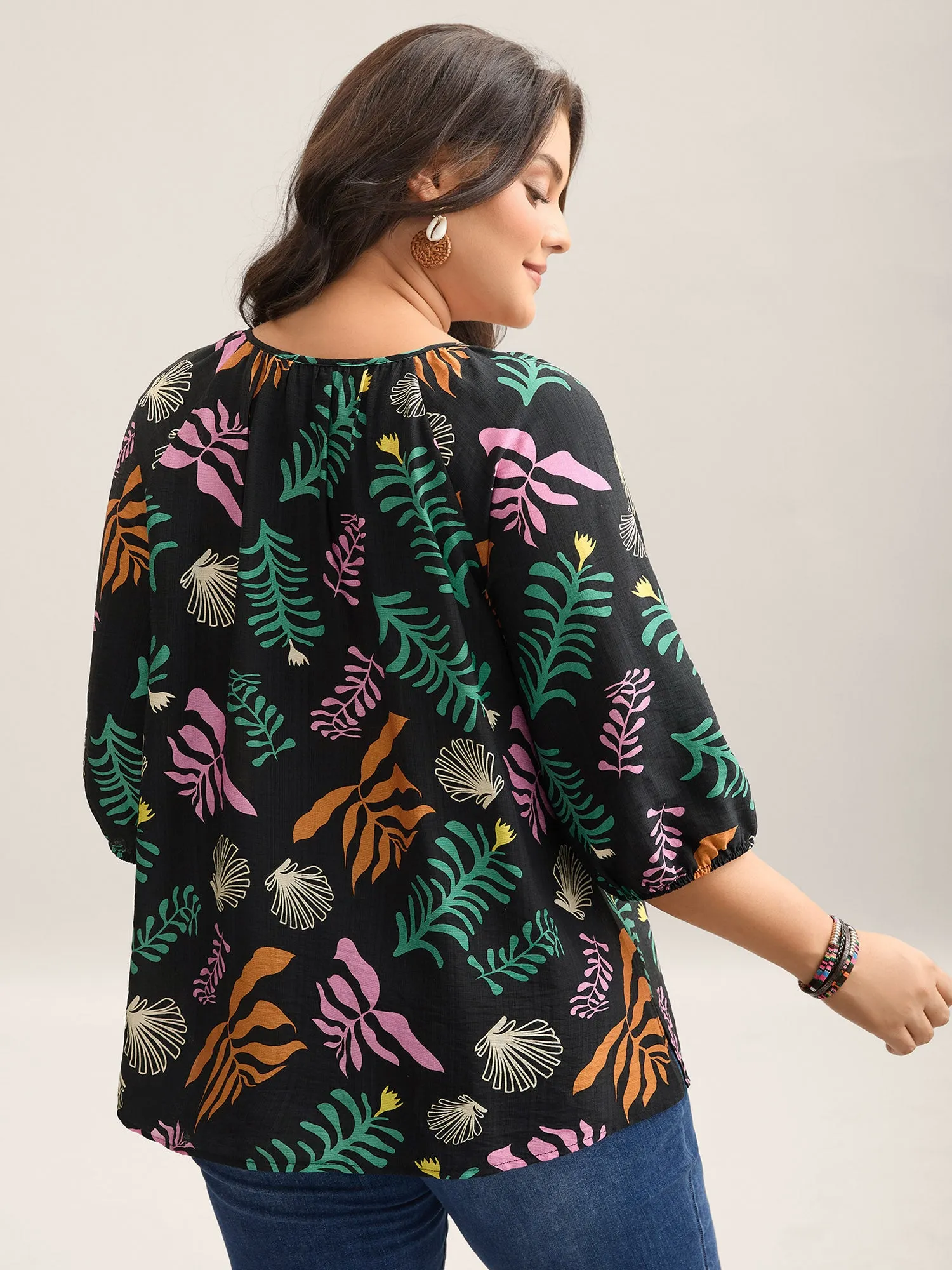 Multi-Color Leaf Print Tassels Blouse sold by Bloomchic product image thumbnail 4