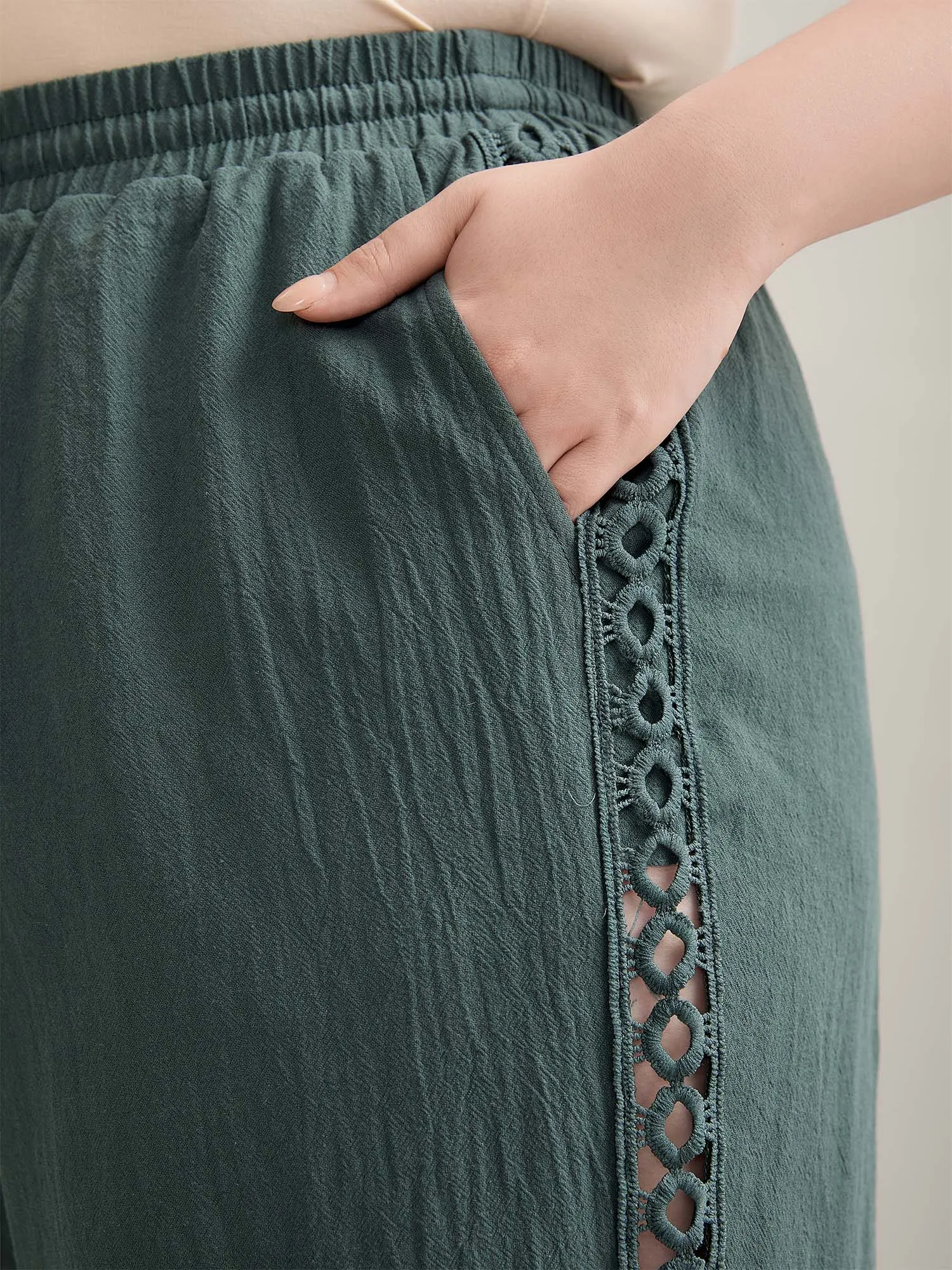 Cotton Side Lace Straight-Fit Plain Pants sold by Bloomchic product image thumbnail 3