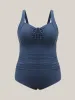 Textured Channel Drawstring One-Piece Swimsuit sold by Bloomchic