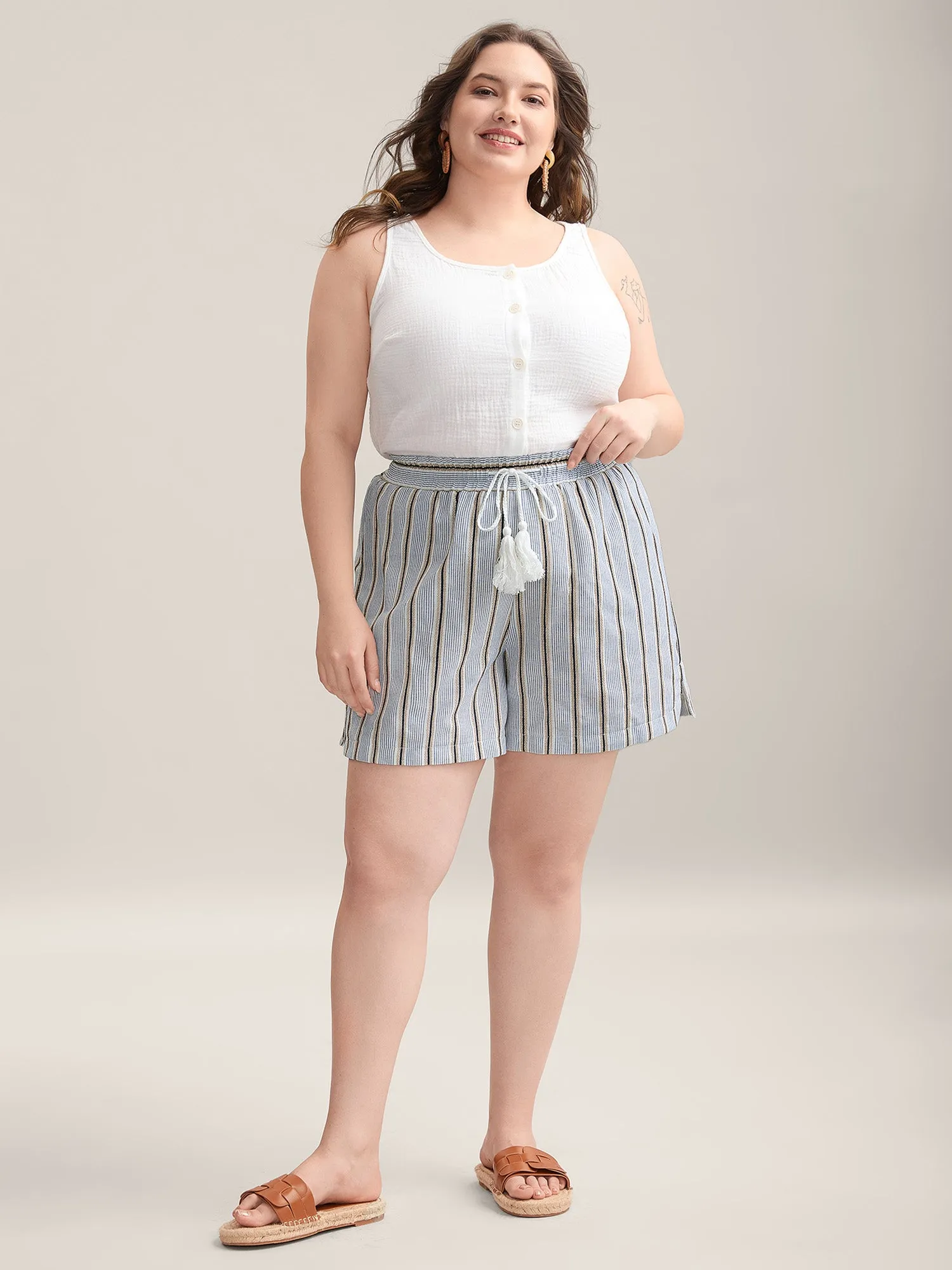 Stripes Tassels Straight-Leg Shorts sold by Bloomchic product image thumbnail 2