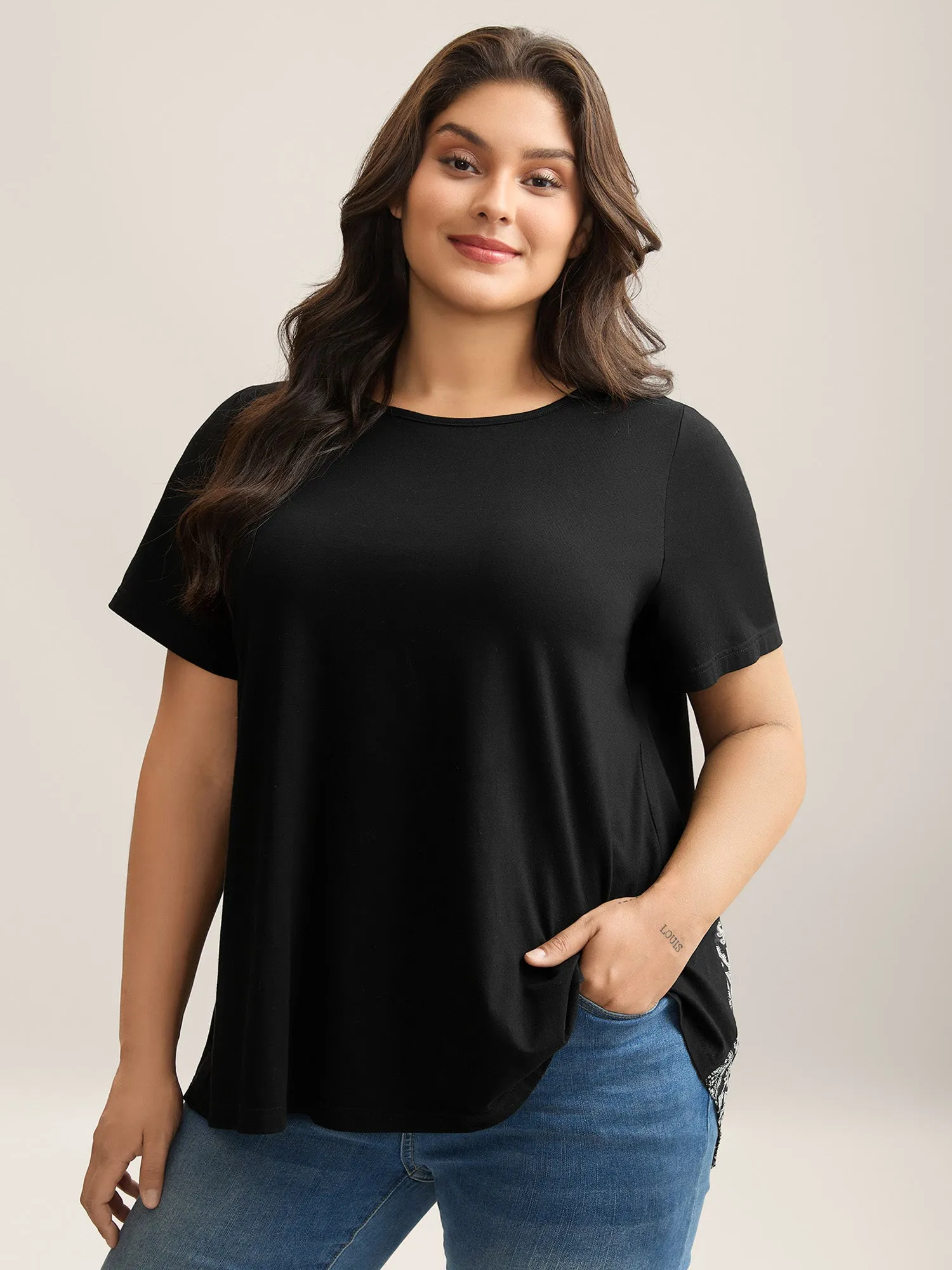 Paisley Print Crew Neck Spliced T-Shirt sold by Bloomchic product image thumbnail 2