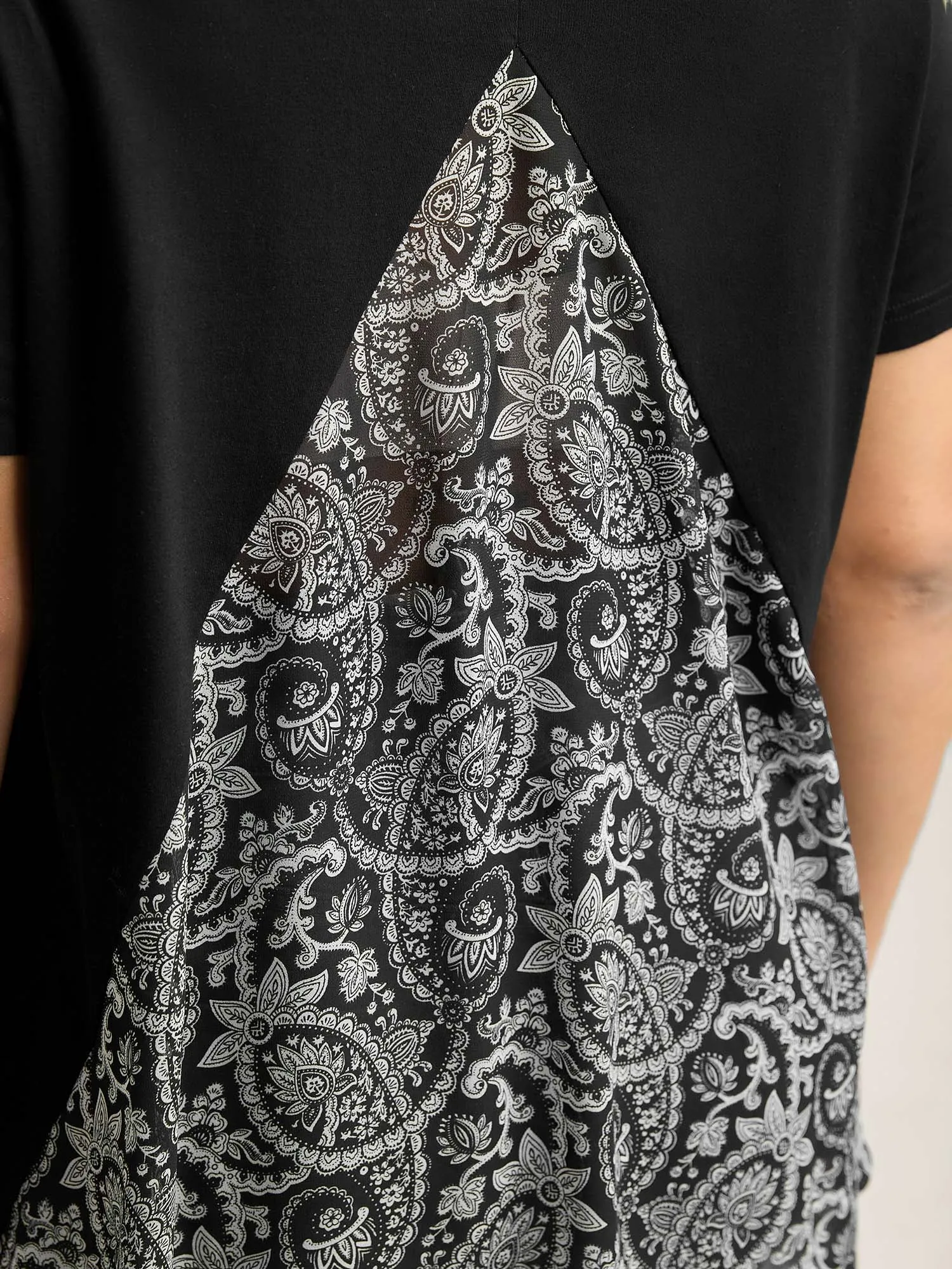 Paisley Print Crew Neck Spliced T-Shirt sold by Bloomchic product image thumbnail 4