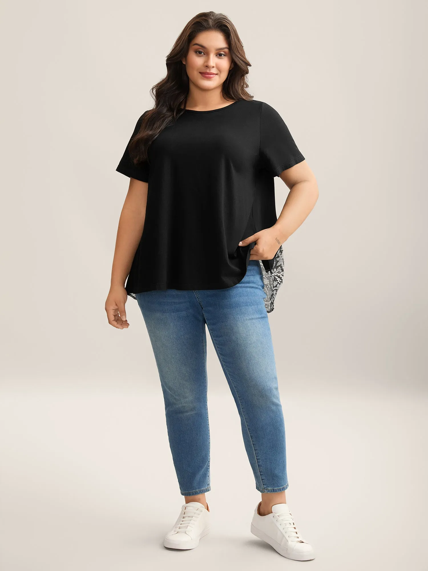 Paisley Print Crew Neck Spliced T-Shirt sold by Bloomchic product image thumbnail 3