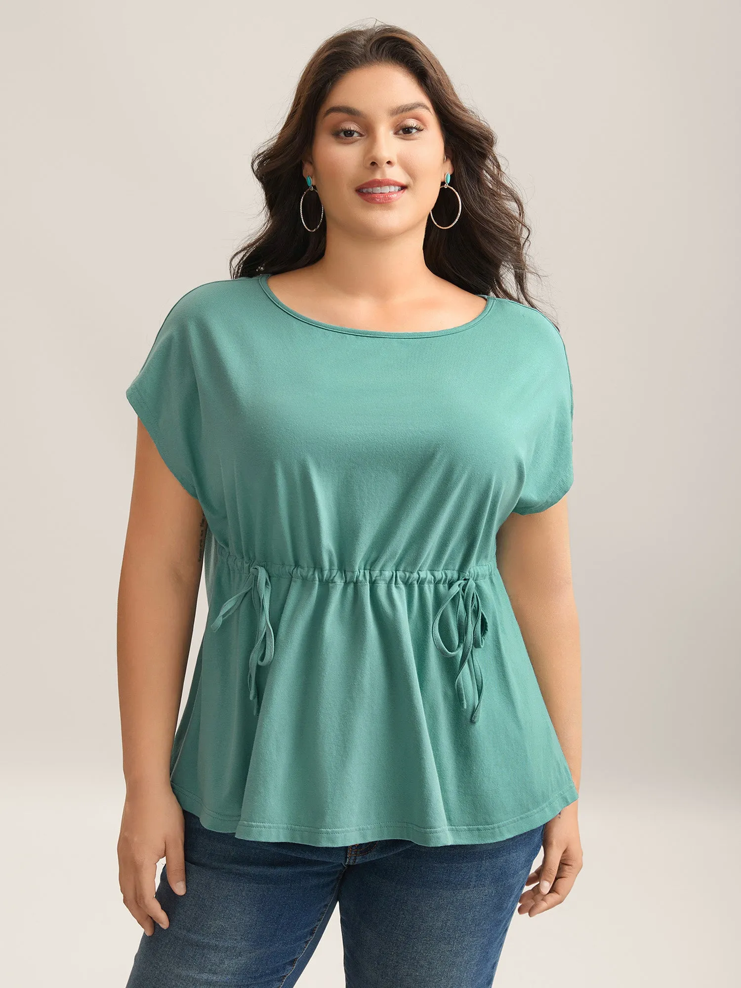 Pure Cotton Waist-Tie Plain T-Shirt sold by Bloomchic