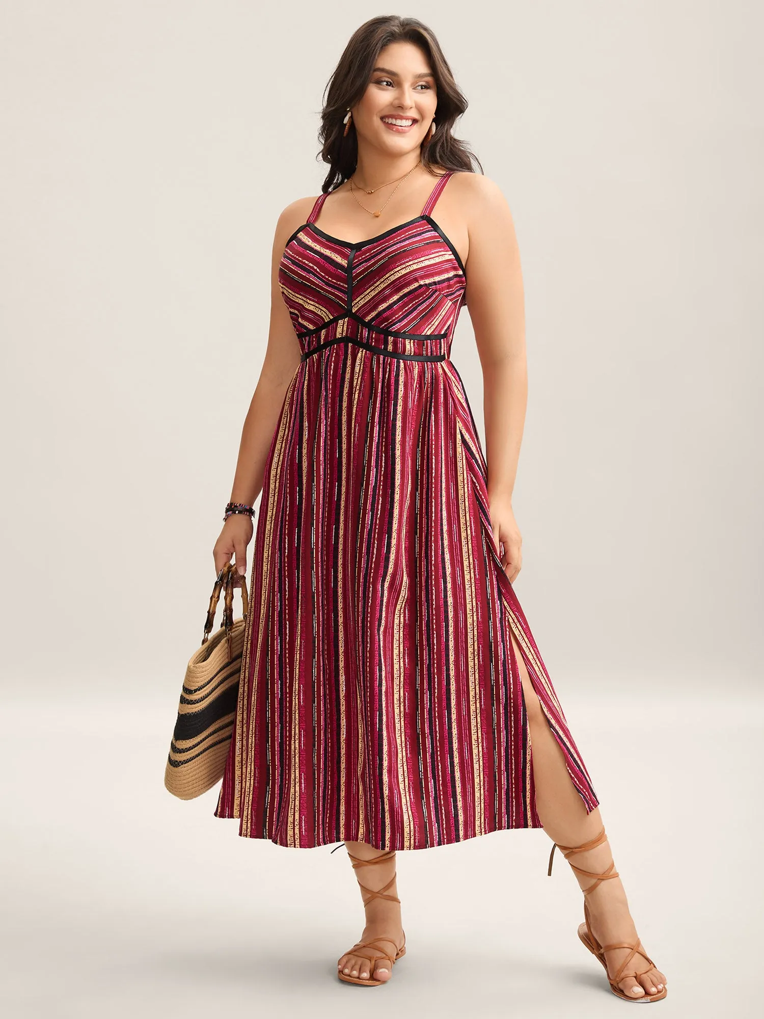 Colorful Stripes Spliced Cami Maxi Dress sold by Bloomchic