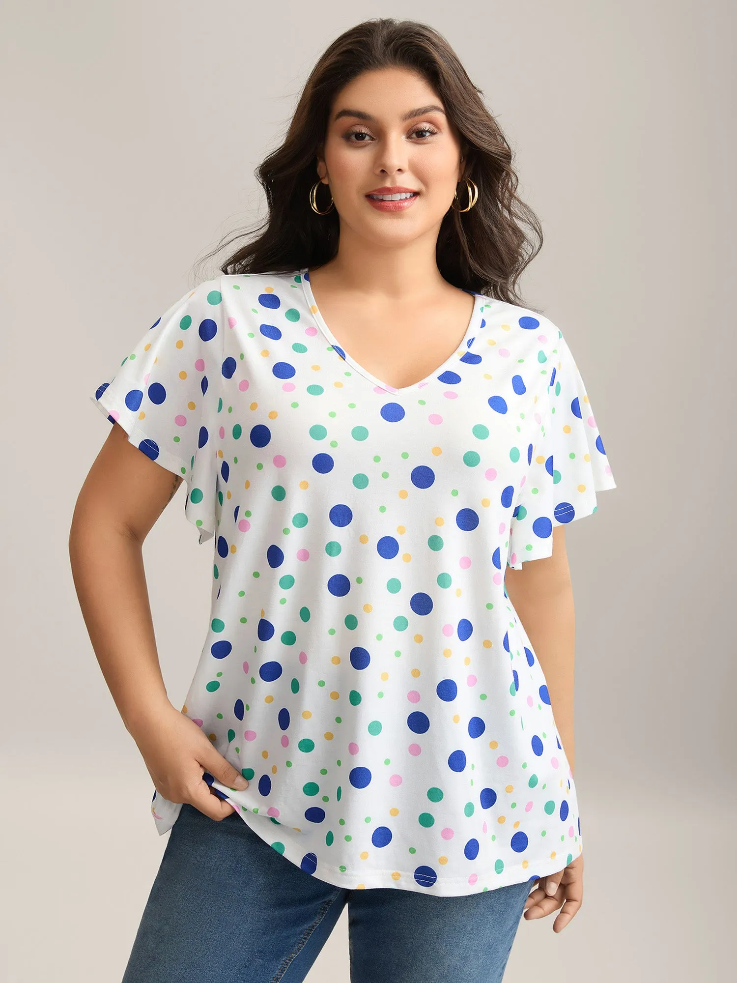 Stretchy Playful Polka Dots Ruffled T-Shirt sold by Bloomchic