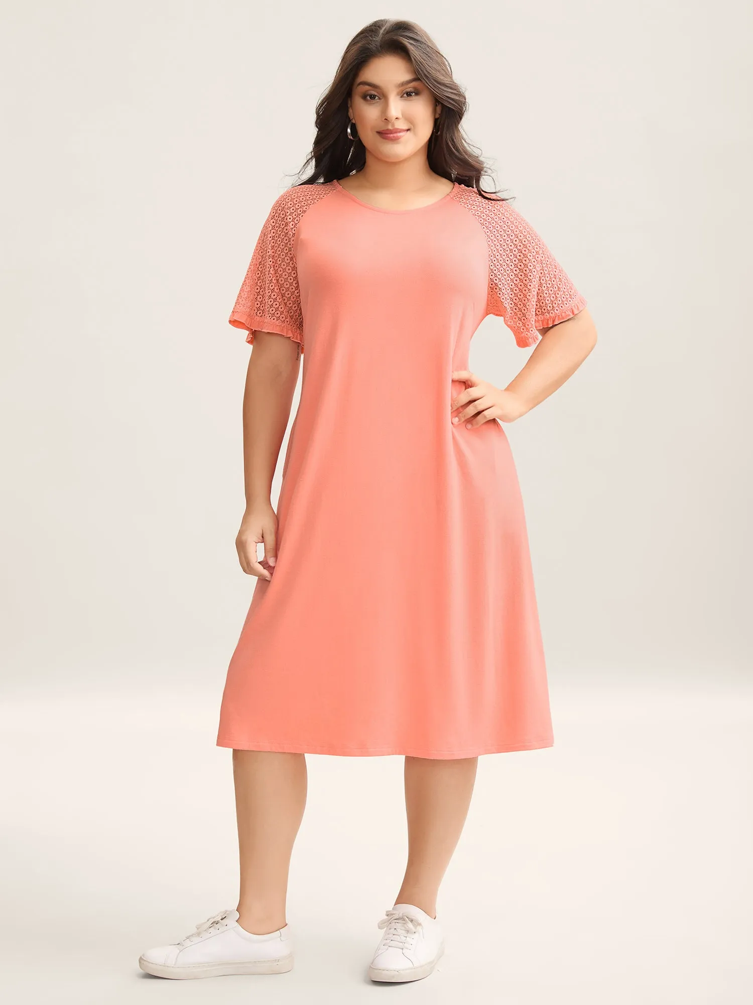 Sheer Textured Stretchy Pockets Midi Dress sold by Bloomchic