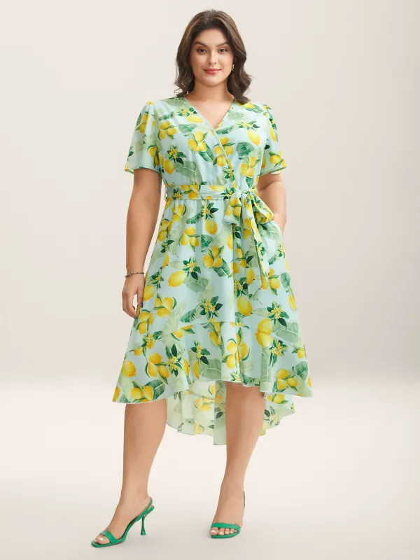 Citrus Print Ruffled Hem Belted Midi Dress sold by Bloomchic