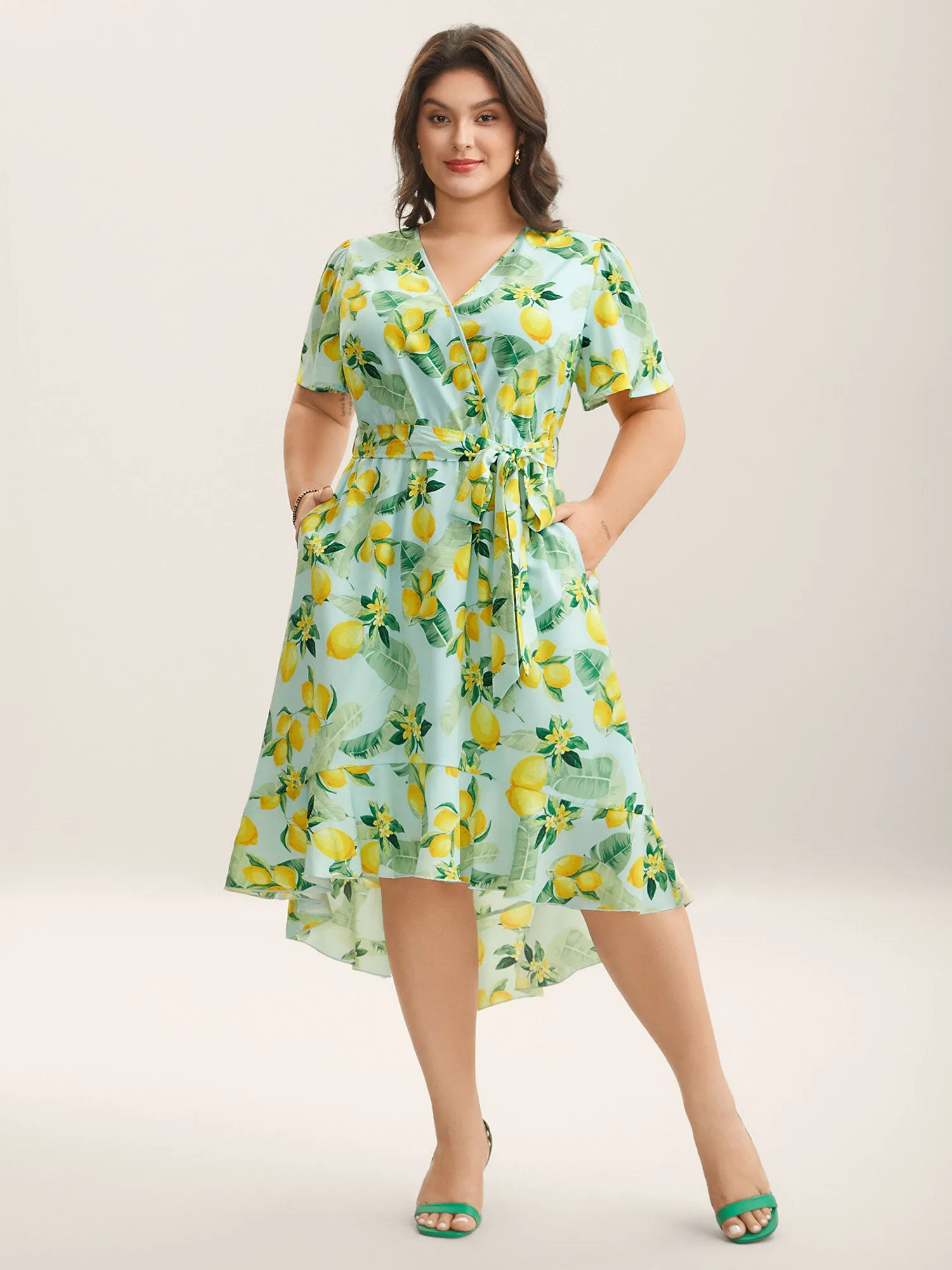 Citrus Print Ruffled Hem Belted Midi Dress sold by Bloomchic product image thumbnail 3