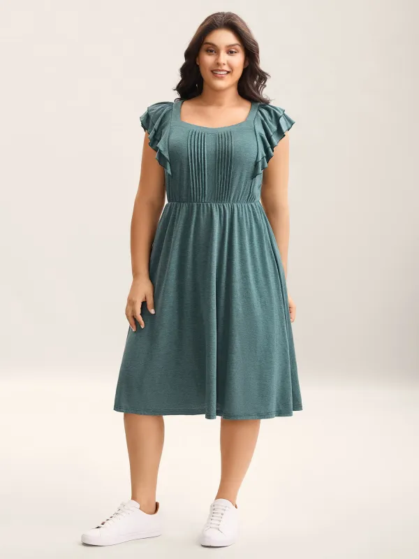 Stretchy Flutter Sleeve Pleated Midi Dress sold by Bloomchic