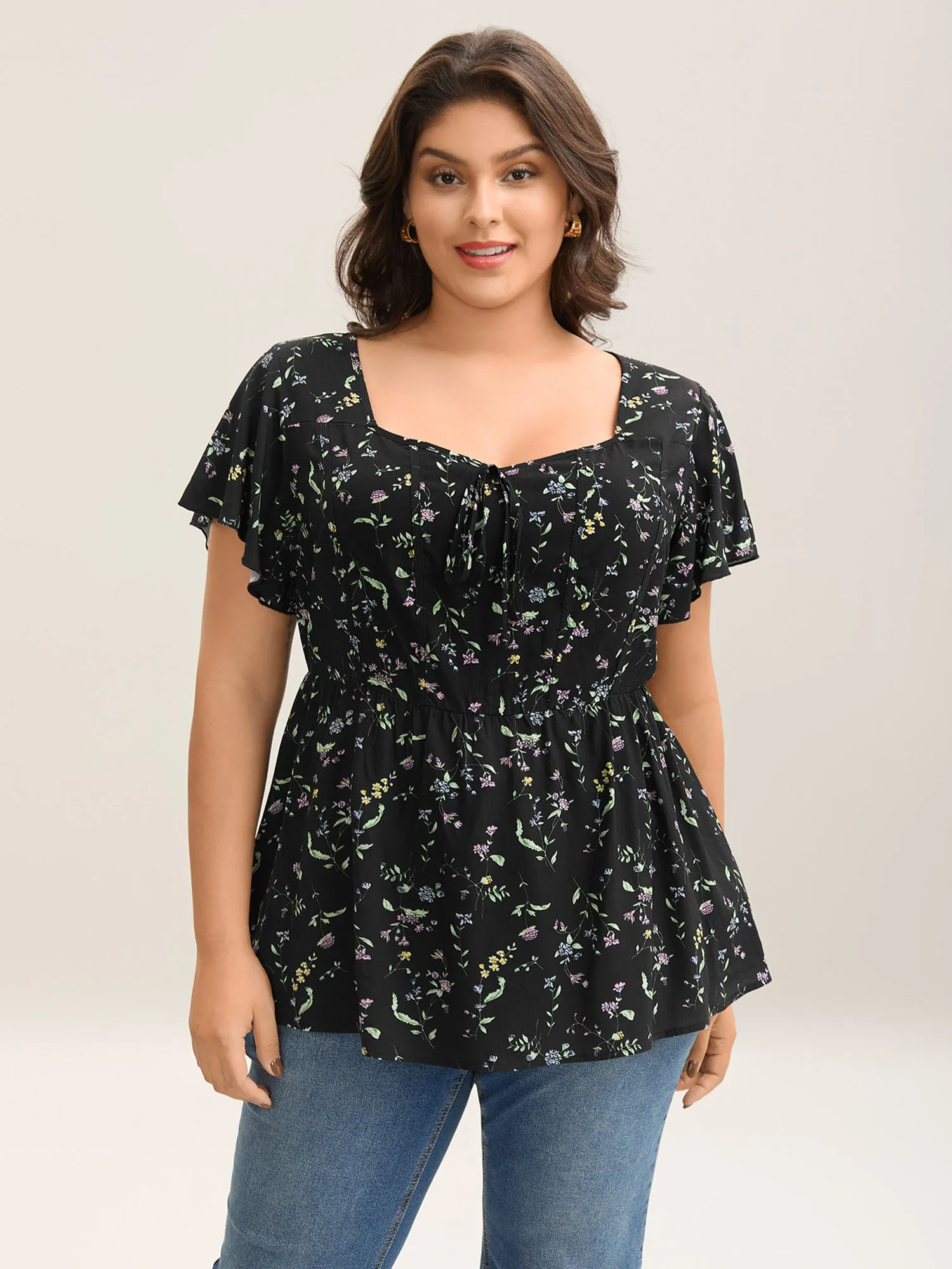 Floral Print Bow Waist-Cinched Shirt sold by Bloomchic