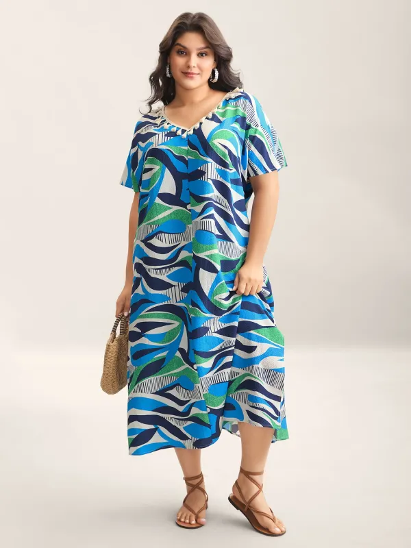 Abstract Print Backless Ribbon Maxi Dress sold by Bloomchic