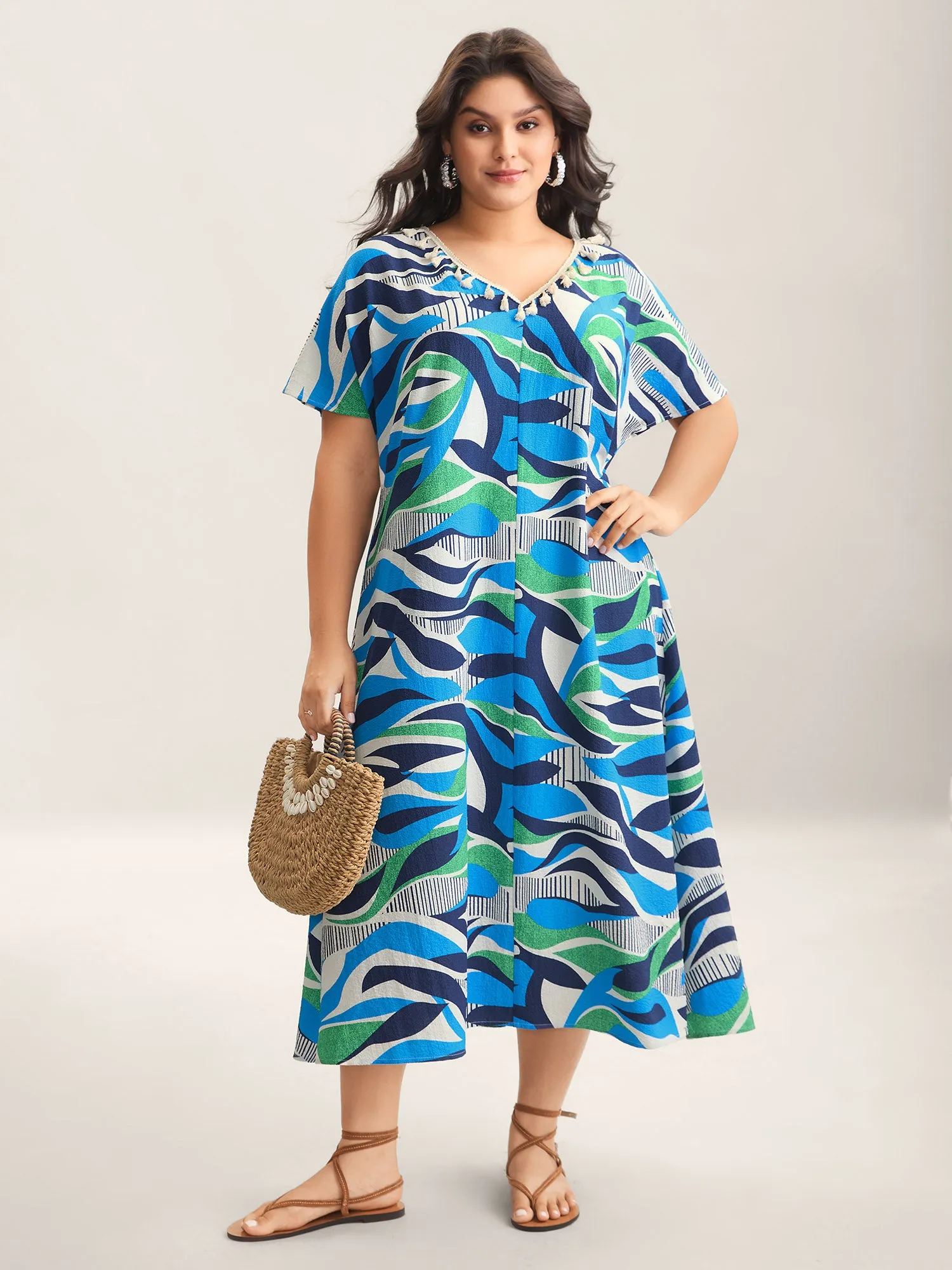Abstract Print Backless Ribbon Maxi Dress sold by Bloomchic product image thumbnail 3