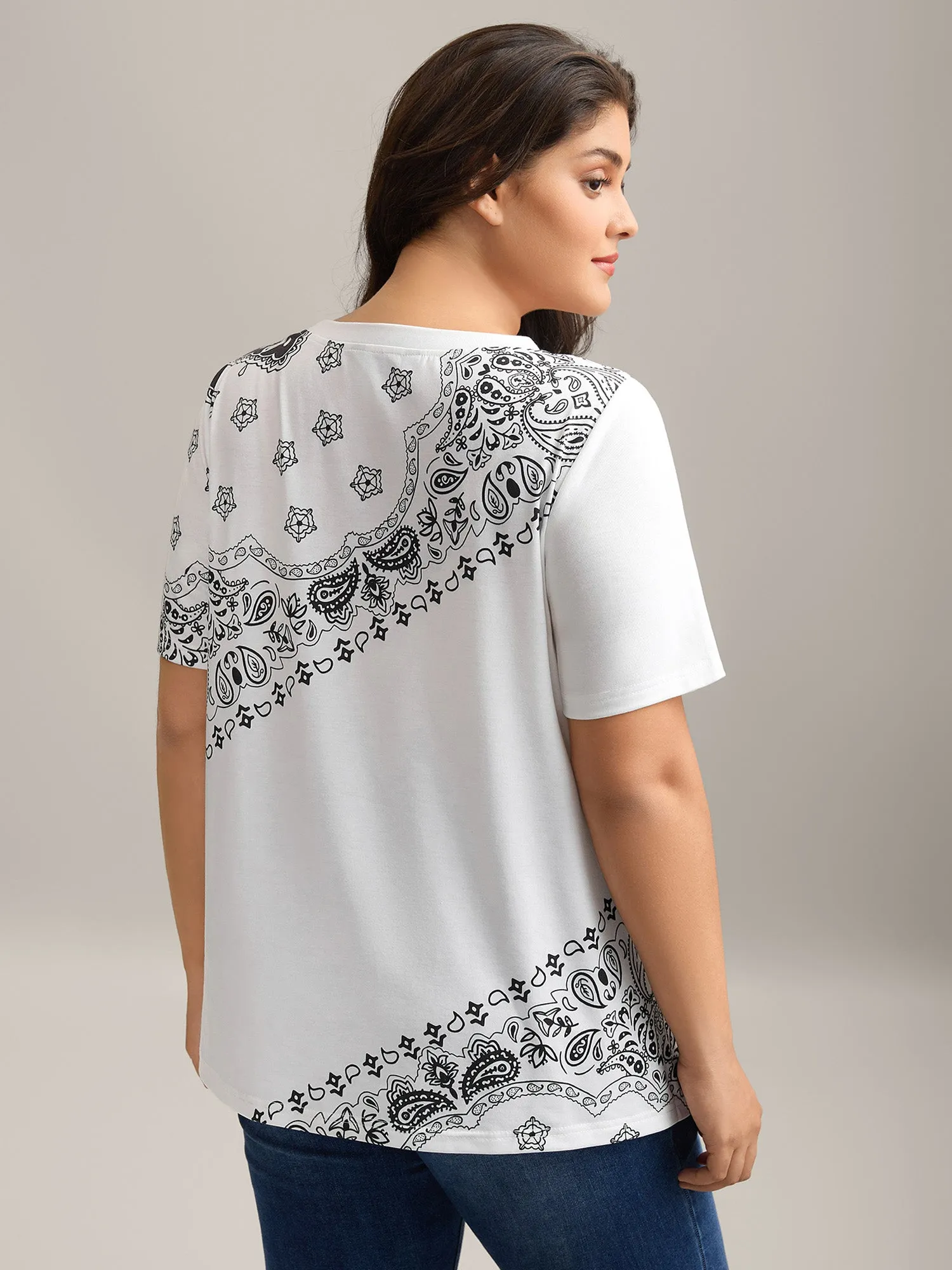 Boho Print Plain Crewneck T-Shirt sold by Bloomchic product image thumbnail 4